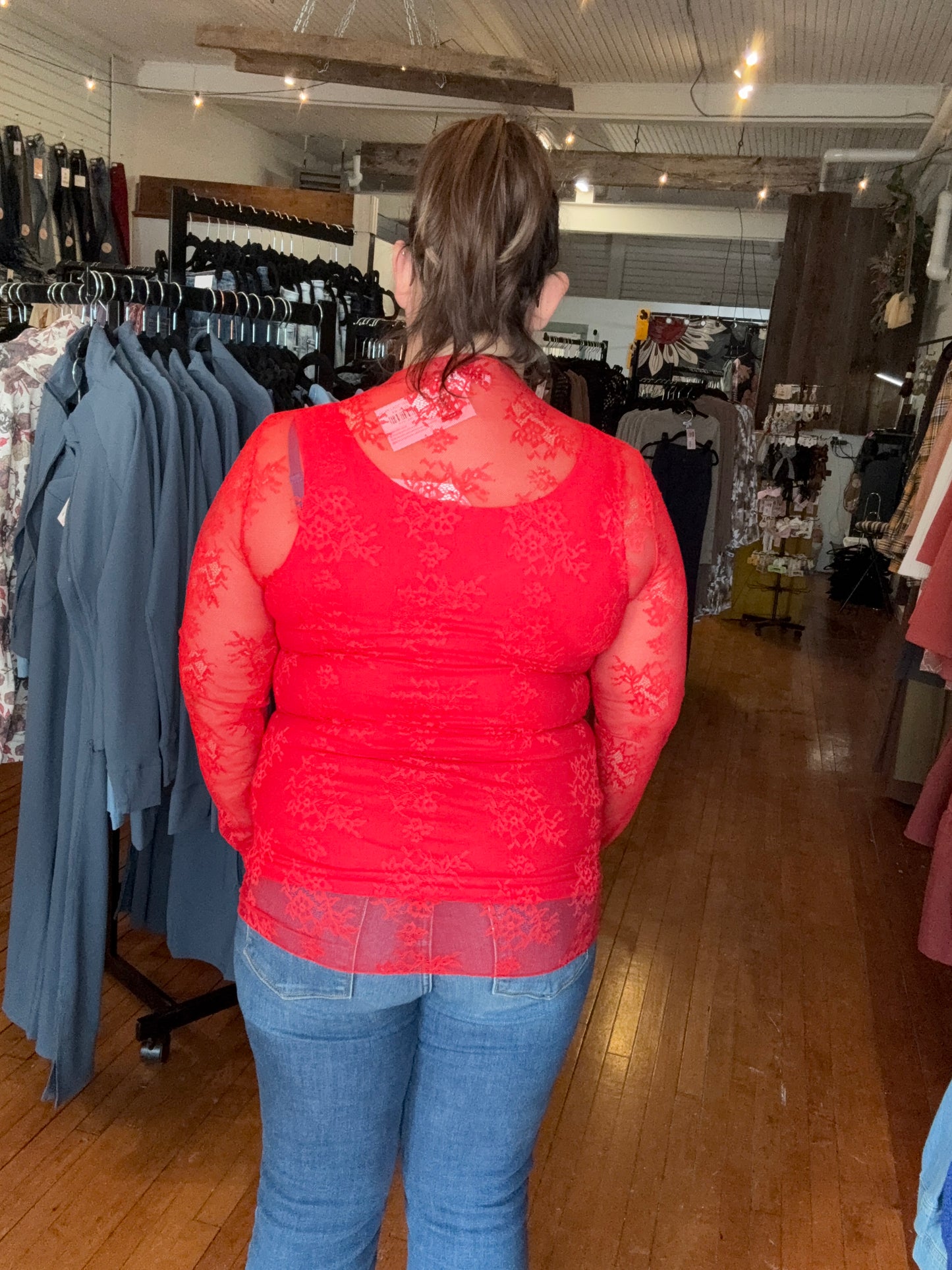 ROXY LACE TOP-RED