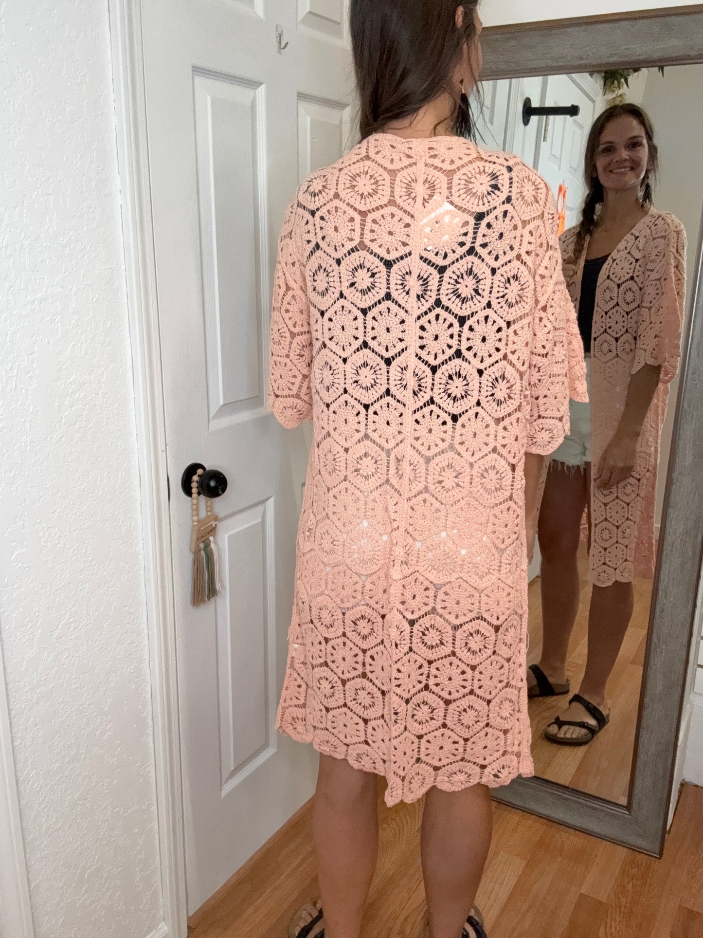SADEY CROCHET CARDIGAN - PEACH