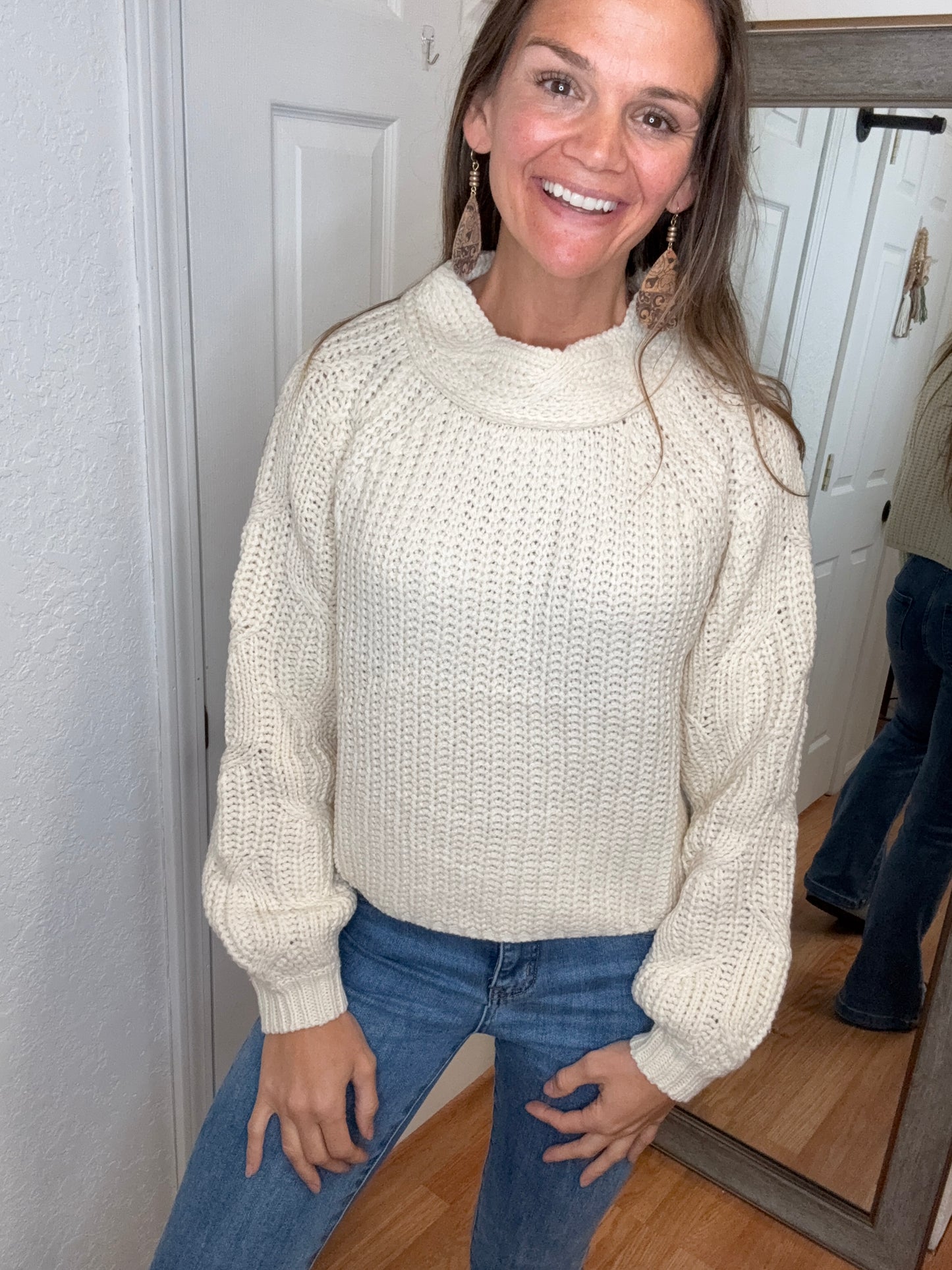 KAY MOCK NECK CABLE KNIT SWEATER CREAM - COZY