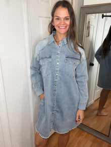 DARLA BUTTON DOWN DENIM SHIRT DRESS - ANNIEWEAR