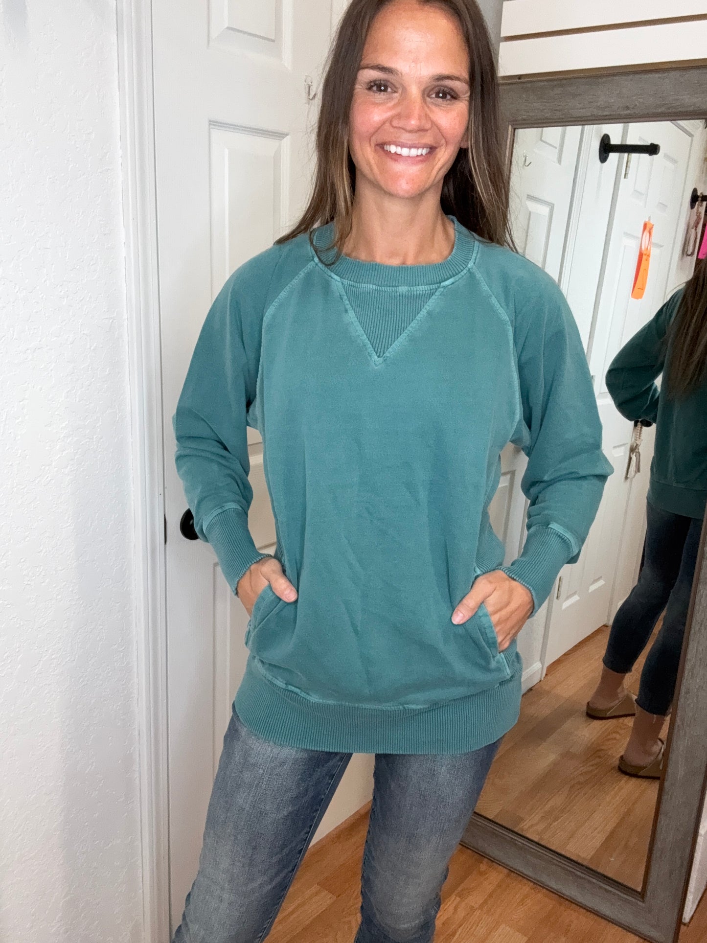 BUFFY PULLOVER SWEATSHIRT TOP TEAL - ZENANA