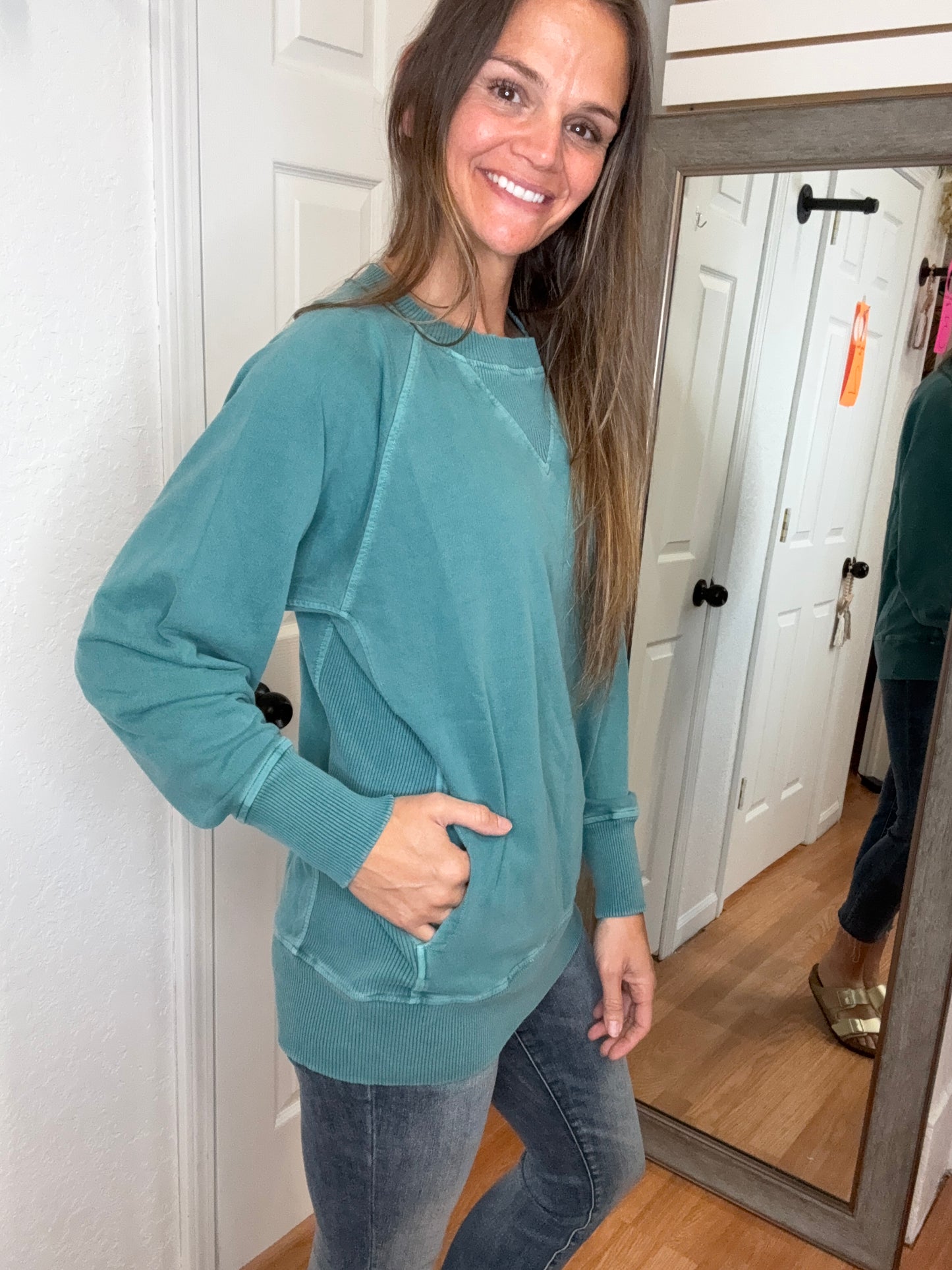 BUFFY PULLOVER SWEATSHIRT TOP TEAL - ZENANA