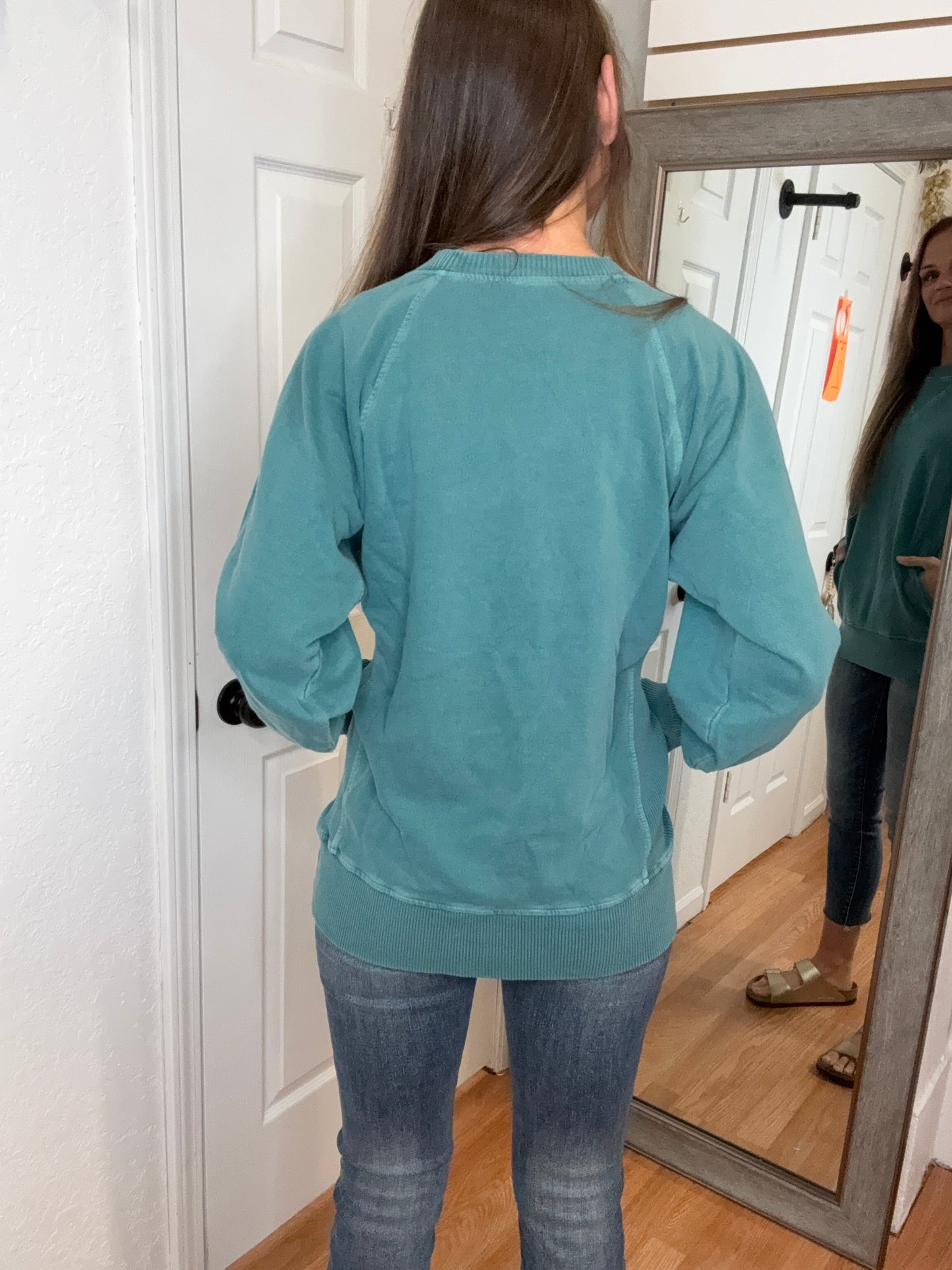 BUFFY PULLOVER SWEATSHIRT TOP TEAL - ZENANA