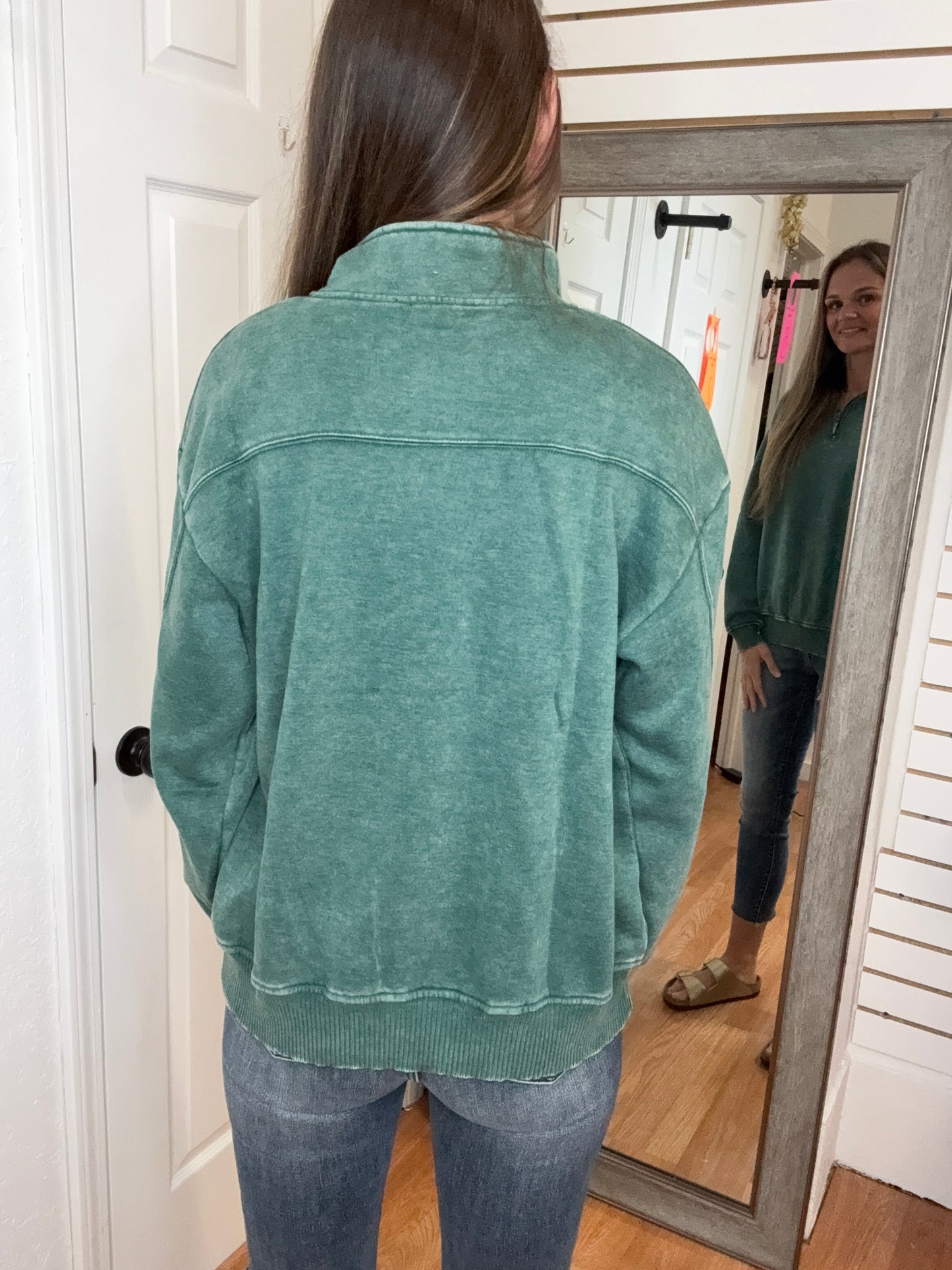 BAILEY COLLARED HALF ZIP PULLOVER SWEATSHIRT GREEN - ZENANA
