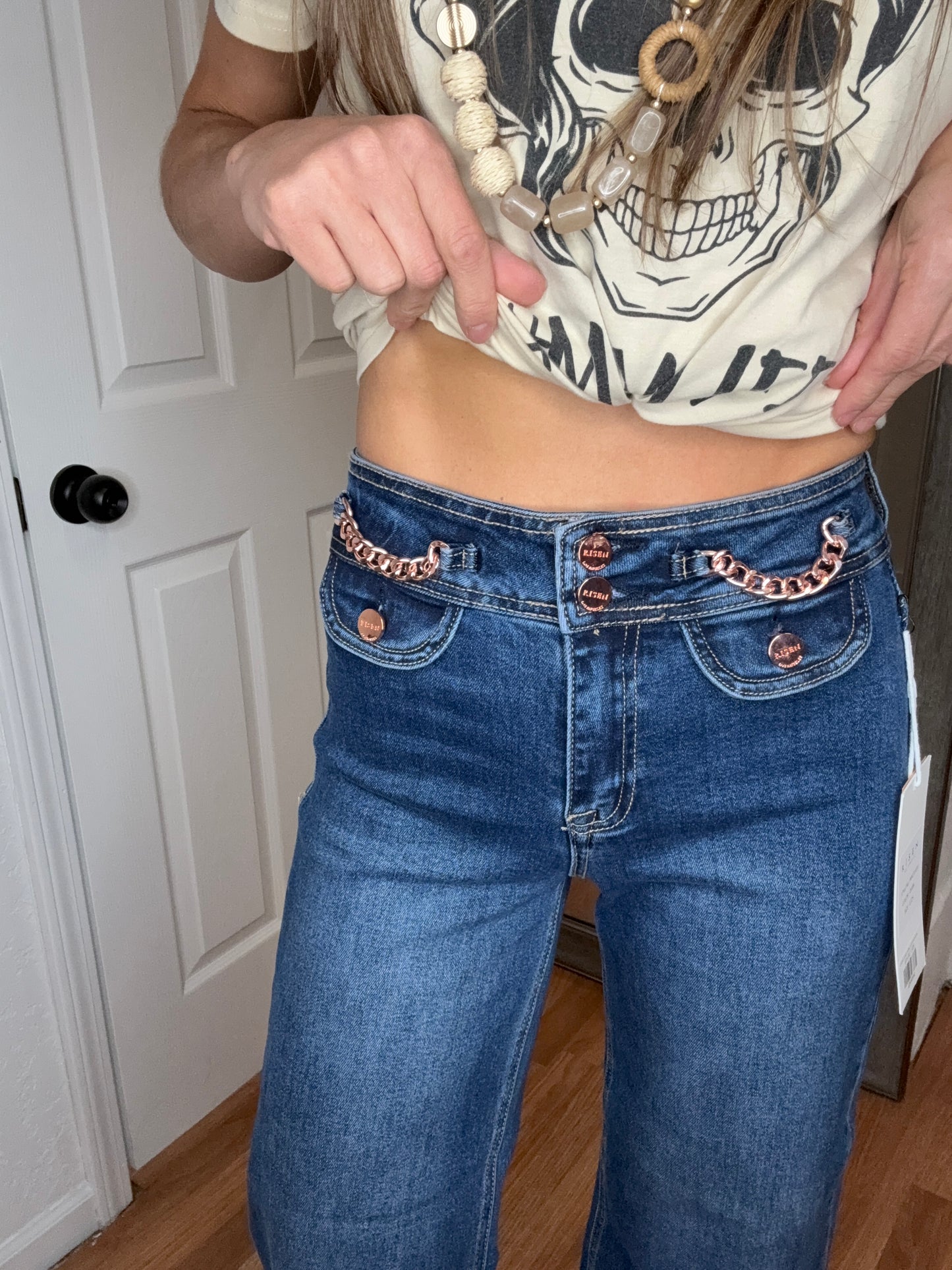CHARLI CHAIN WIDE LEG CROP DENIM JEANS - RISEN