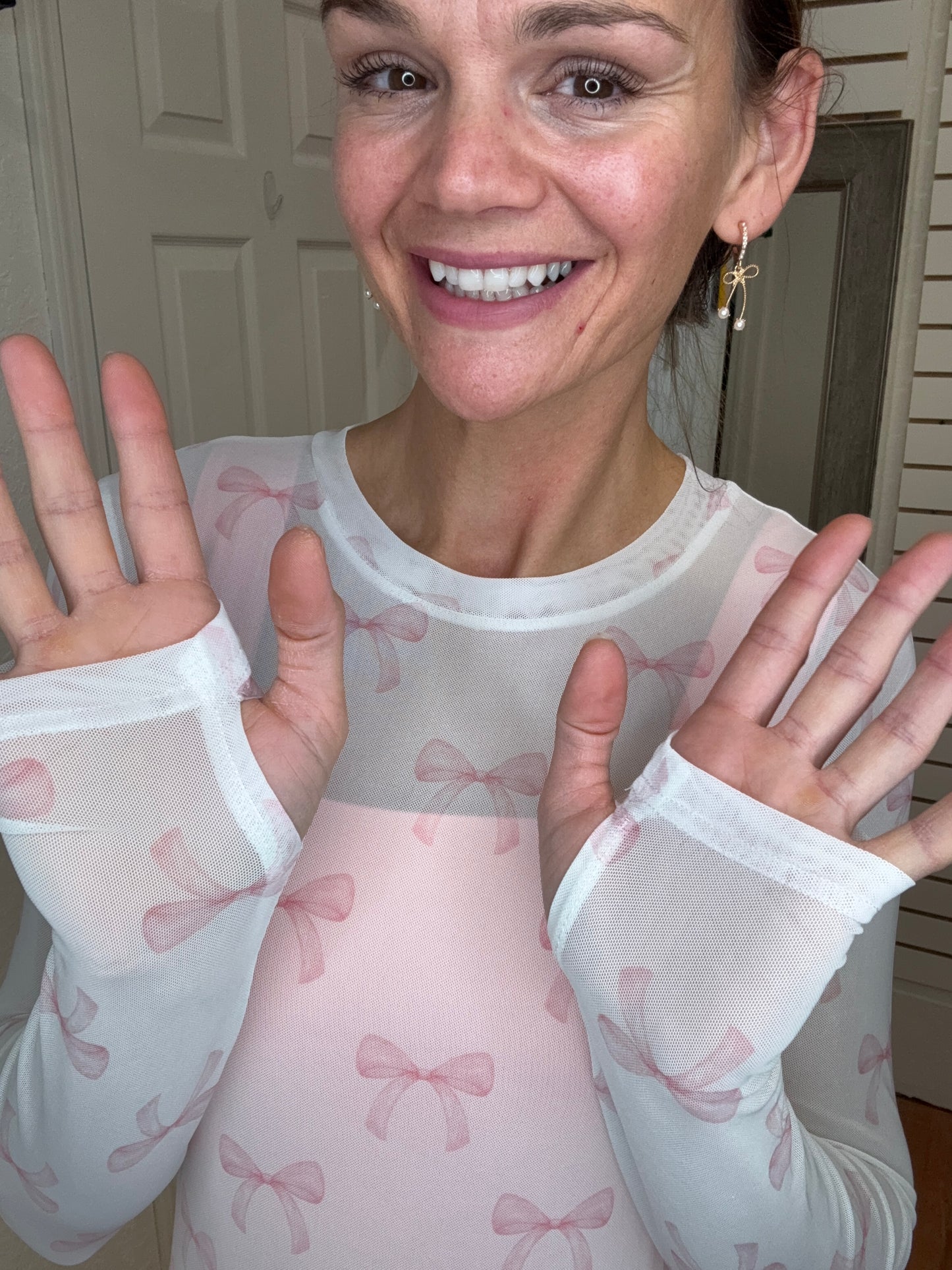 CHRISSA PINK BOW MESH TOP -BLAKELEY