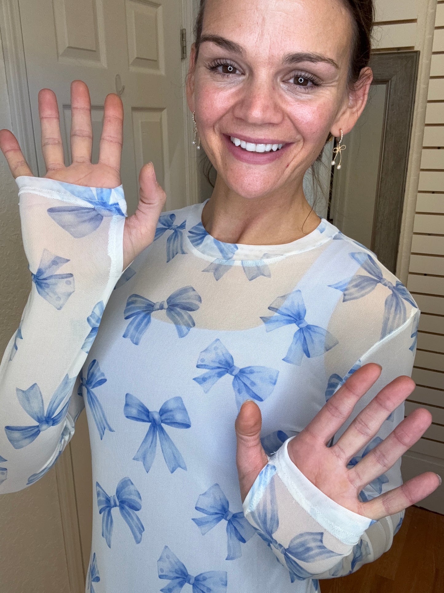 CHRISSA BLUE BOW MESH TOP -BLAKELEY