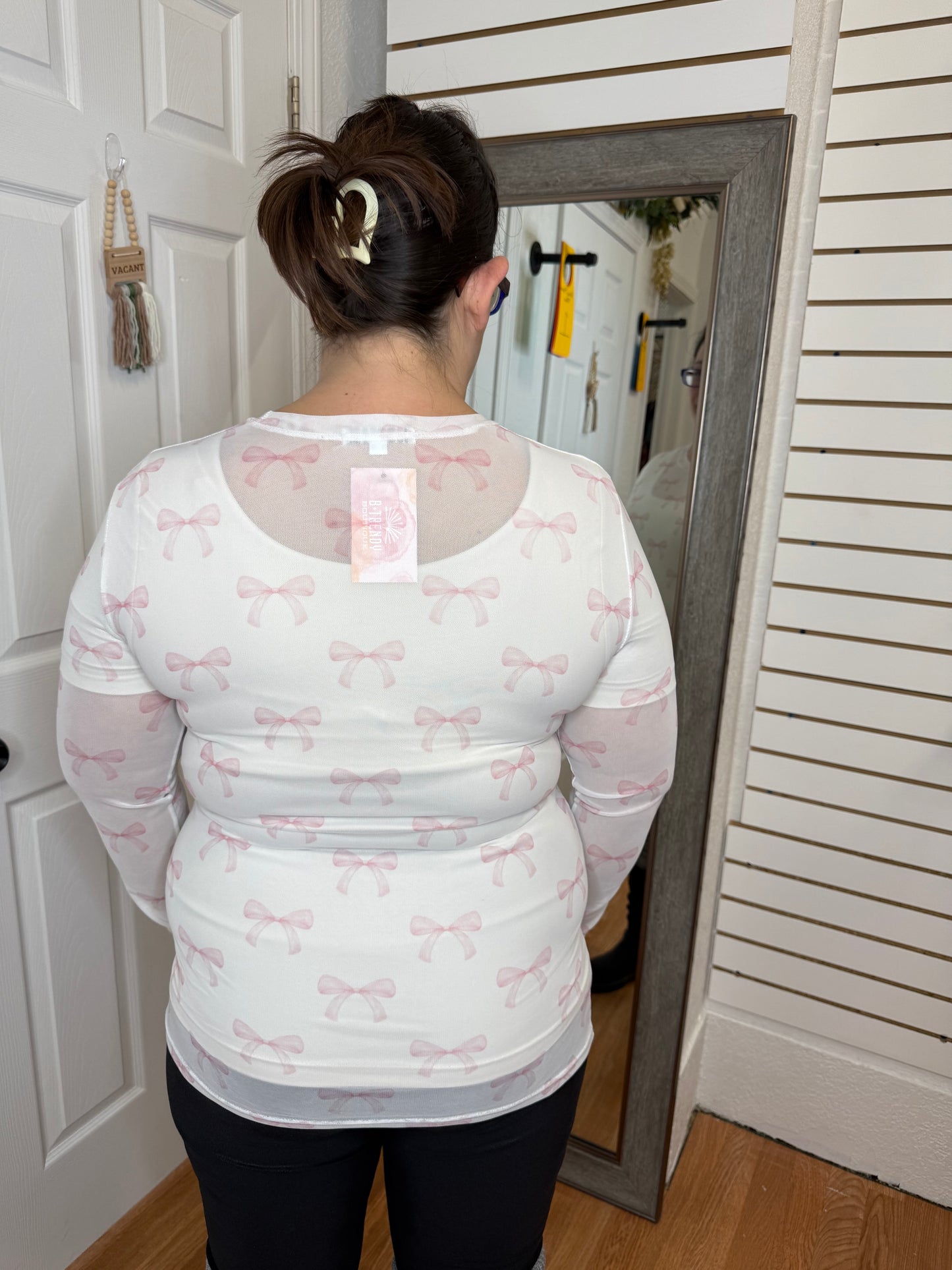 CHRISSA PINK BOW MESH TOP -BLAKELEY