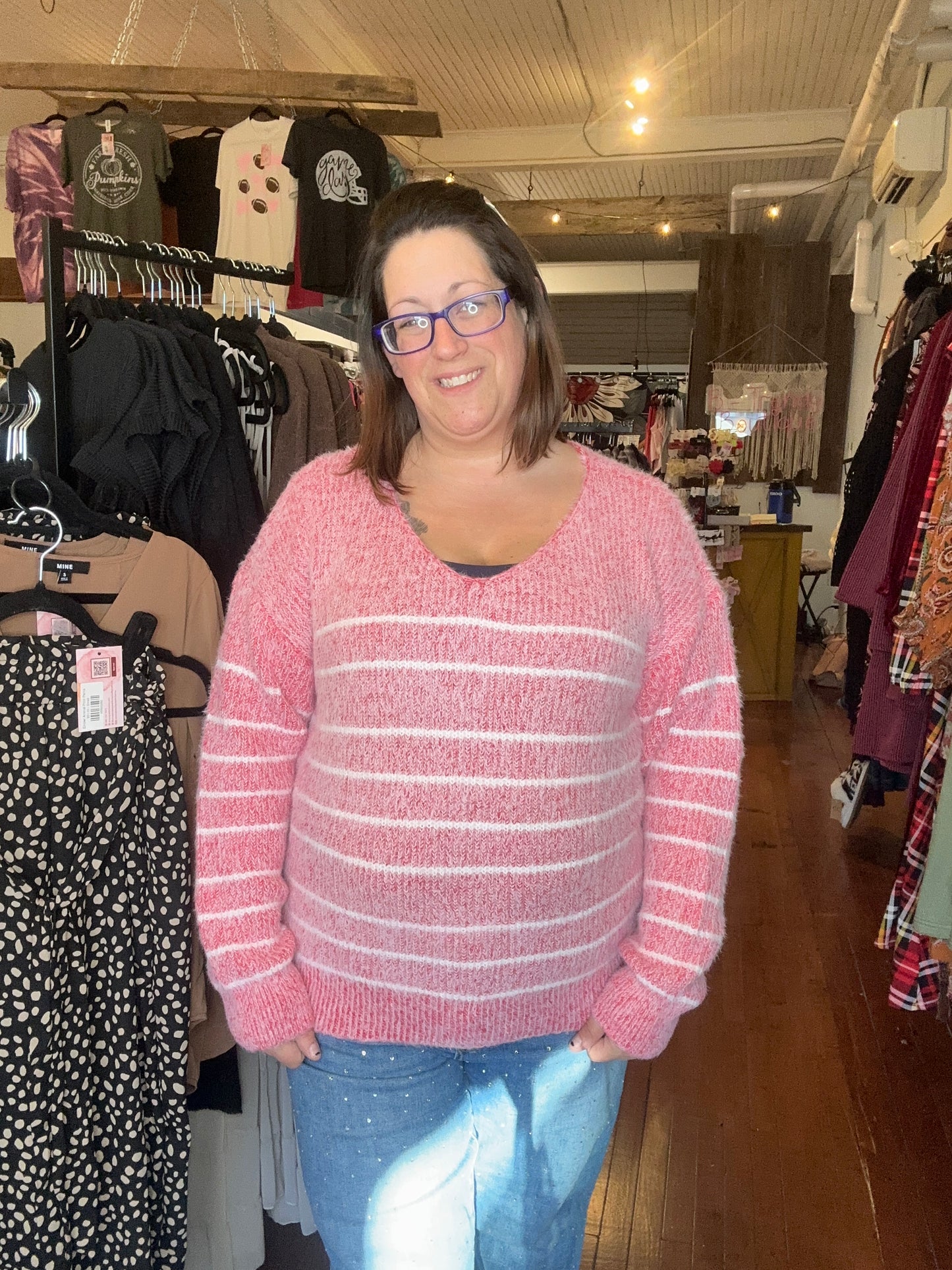 Cozy Striped Sweater - Red