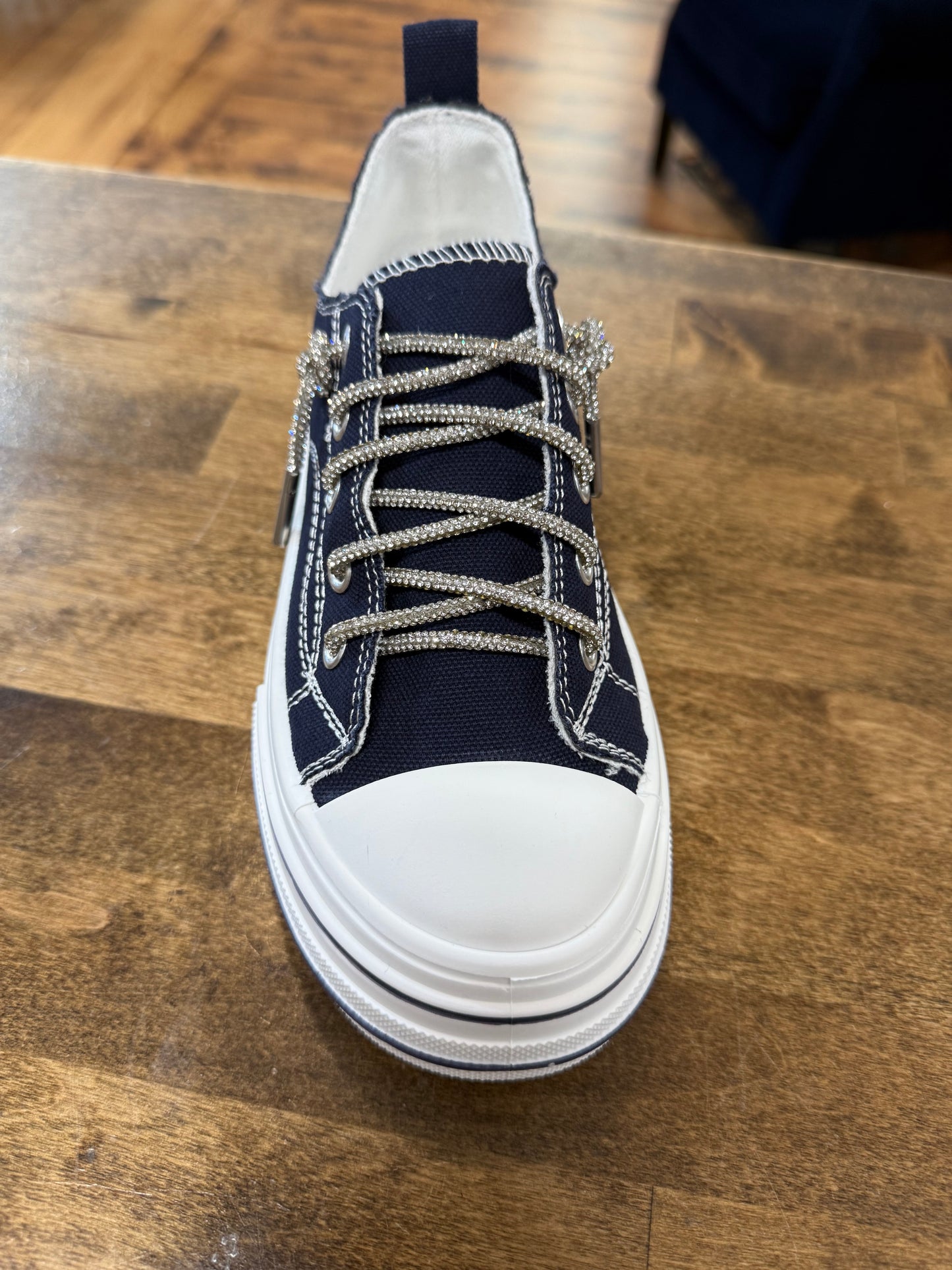 AMAN RHINESTONE LACE UP SNEAKER - NAVY - VERY G