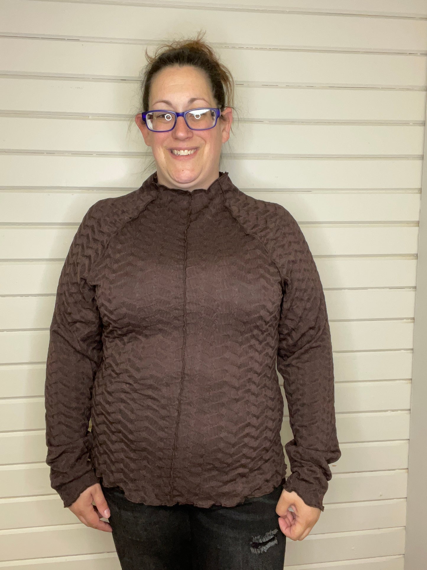 Kady - Mock Neck Layering Top - Brown