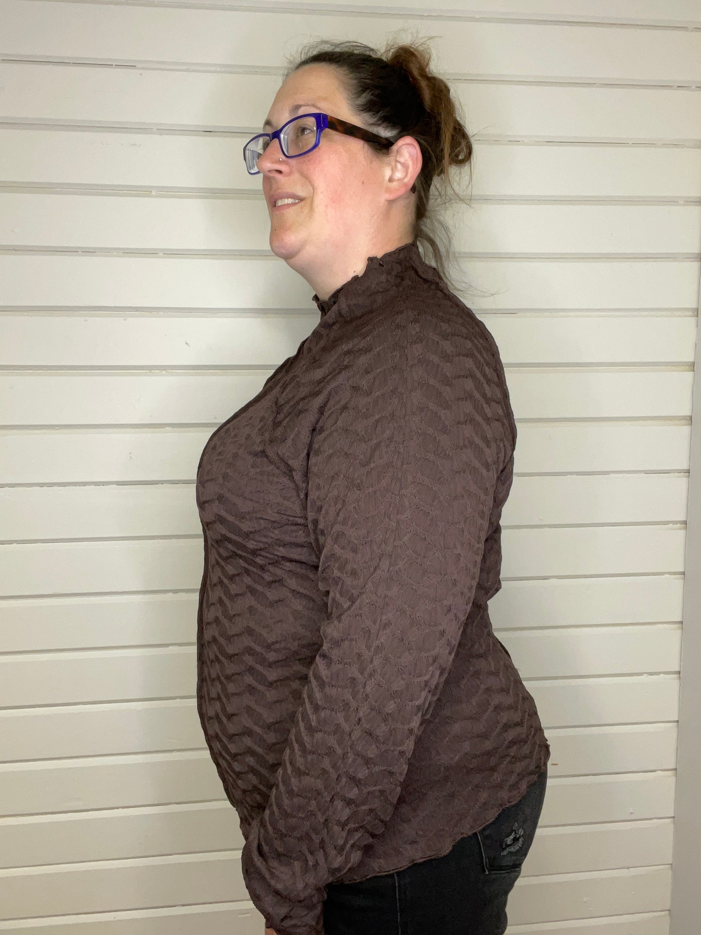 Kady - Mock Neck Layering Top - Brown