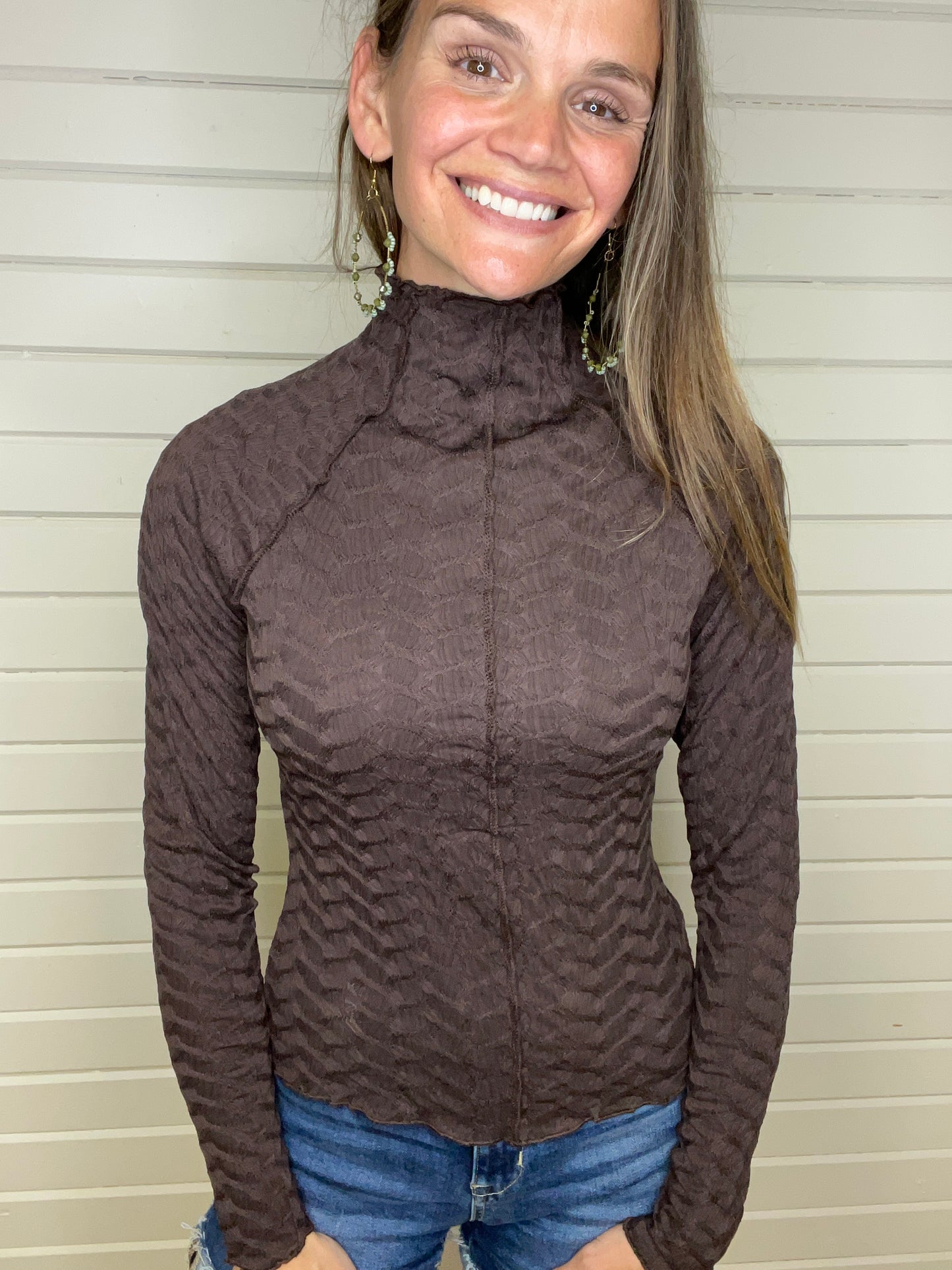 Kady - Mock Neck Layering Top - Brown