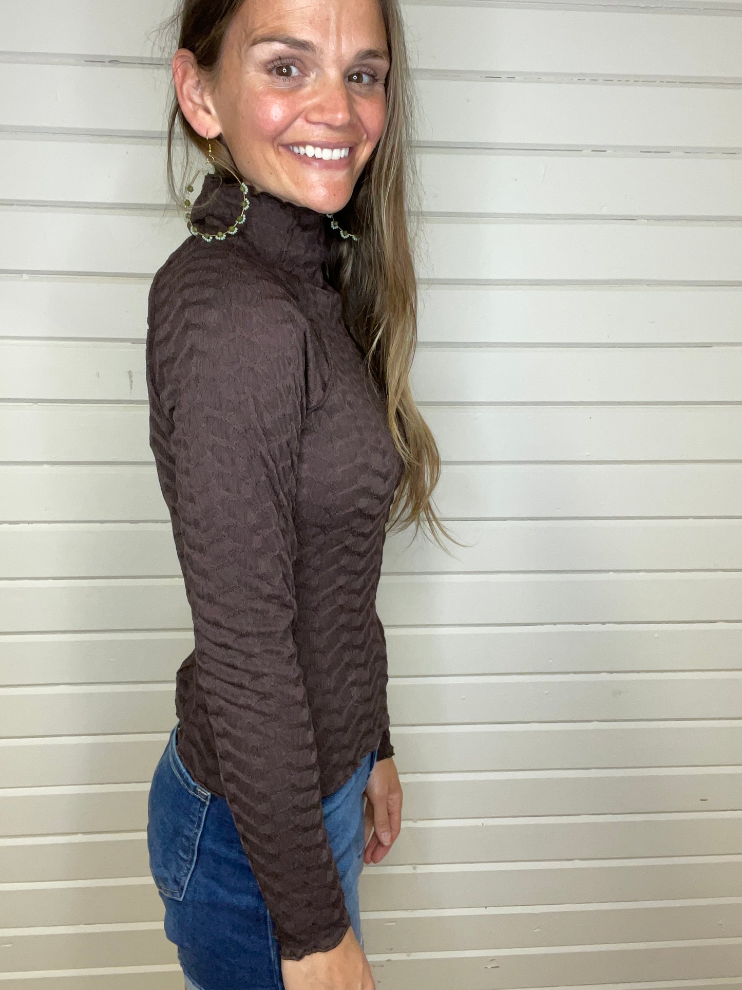 Kady - Mock Neck Layering Top - Brown