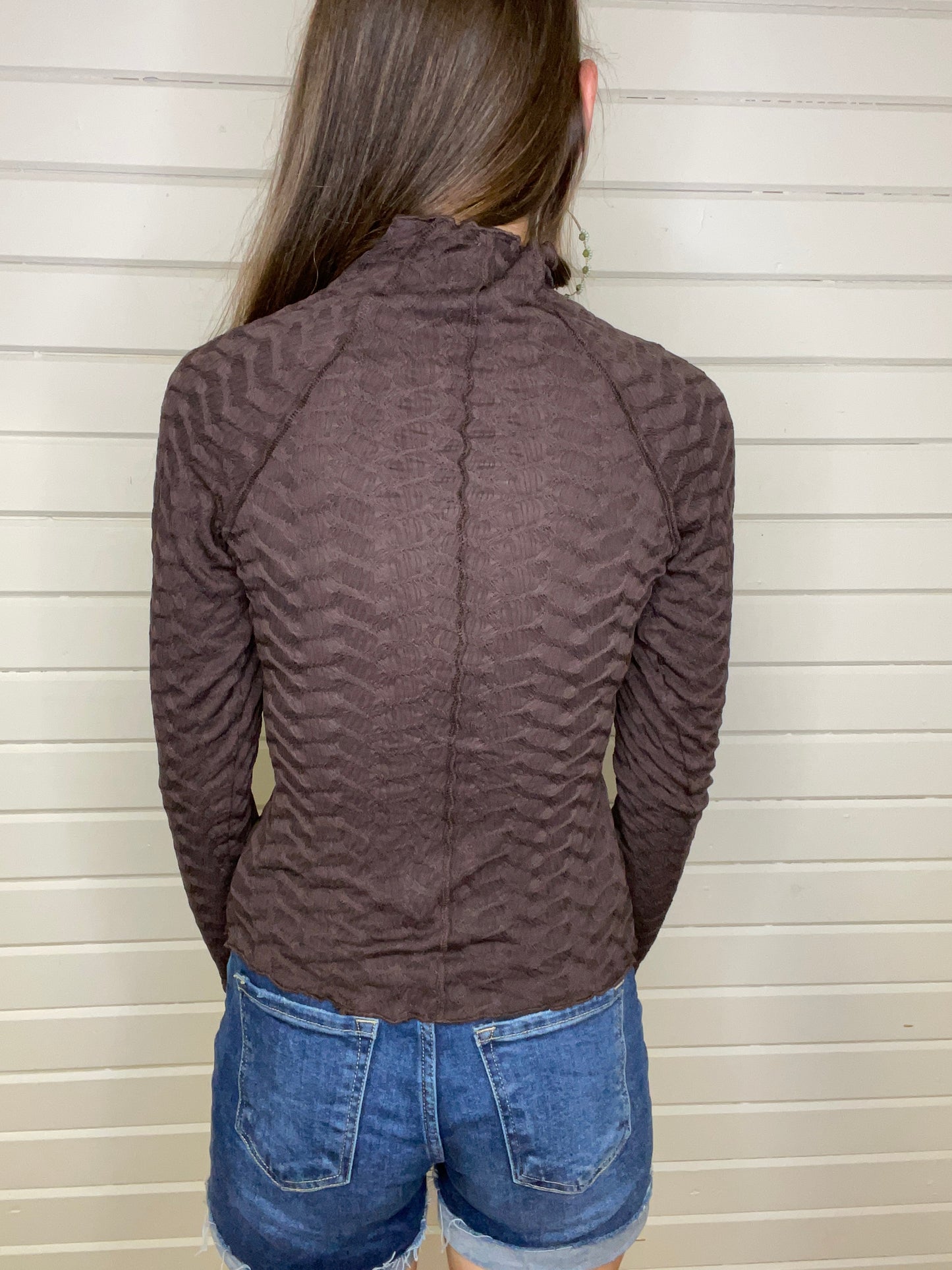 Kady - Mock Neck Layering Top - Brown