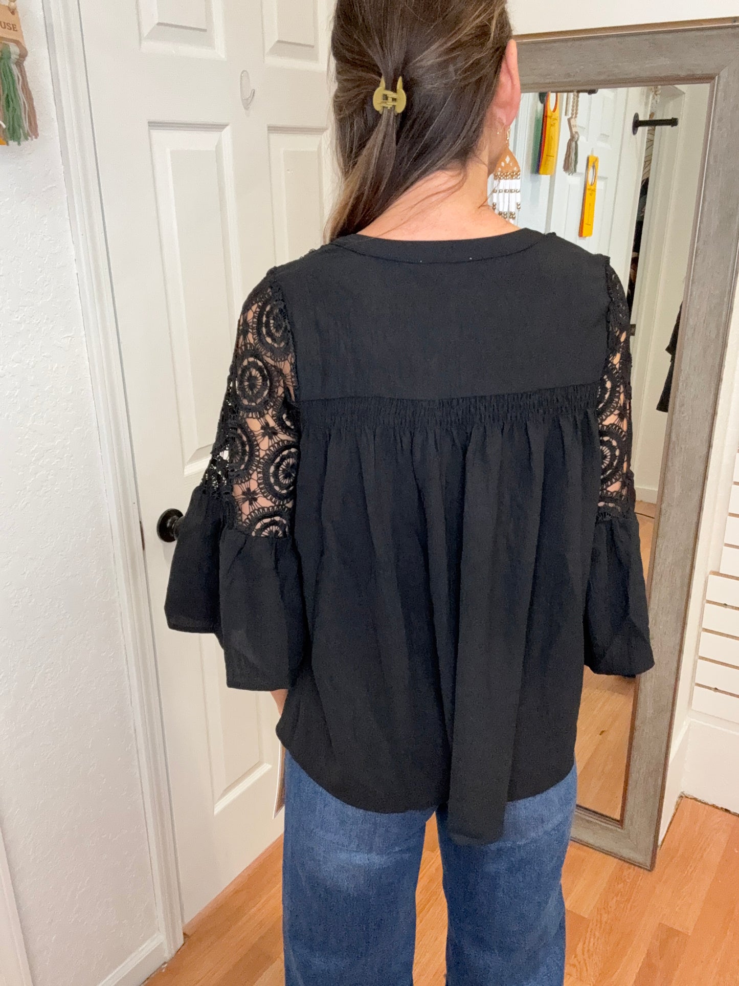 ALLEGRA CROCHET DETAIL BLOUSE TOP - BLACK - ODDI