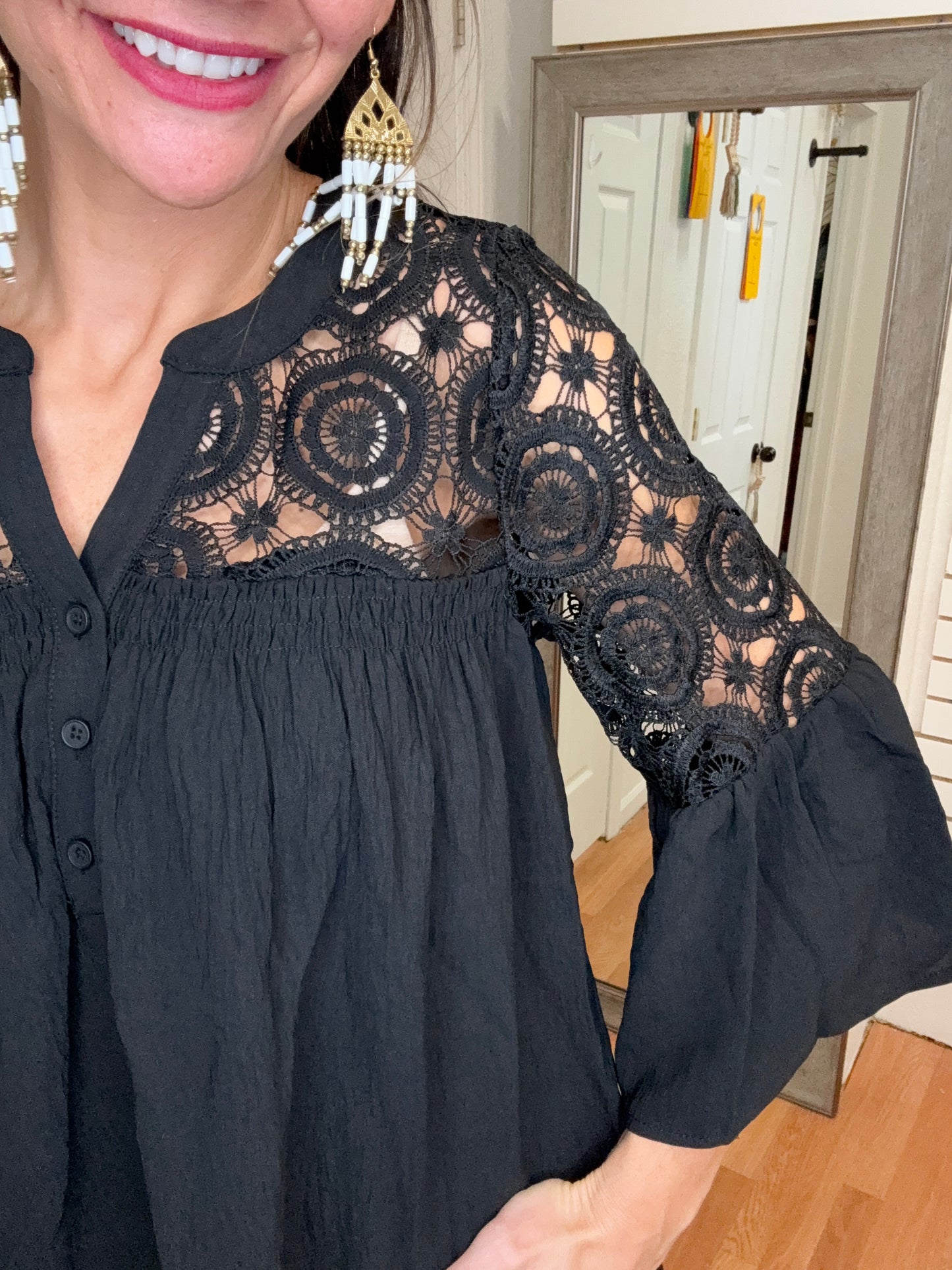 ALLEGRA CROCHET DETAIL BLOUSE TOP - BLACK - ODDI