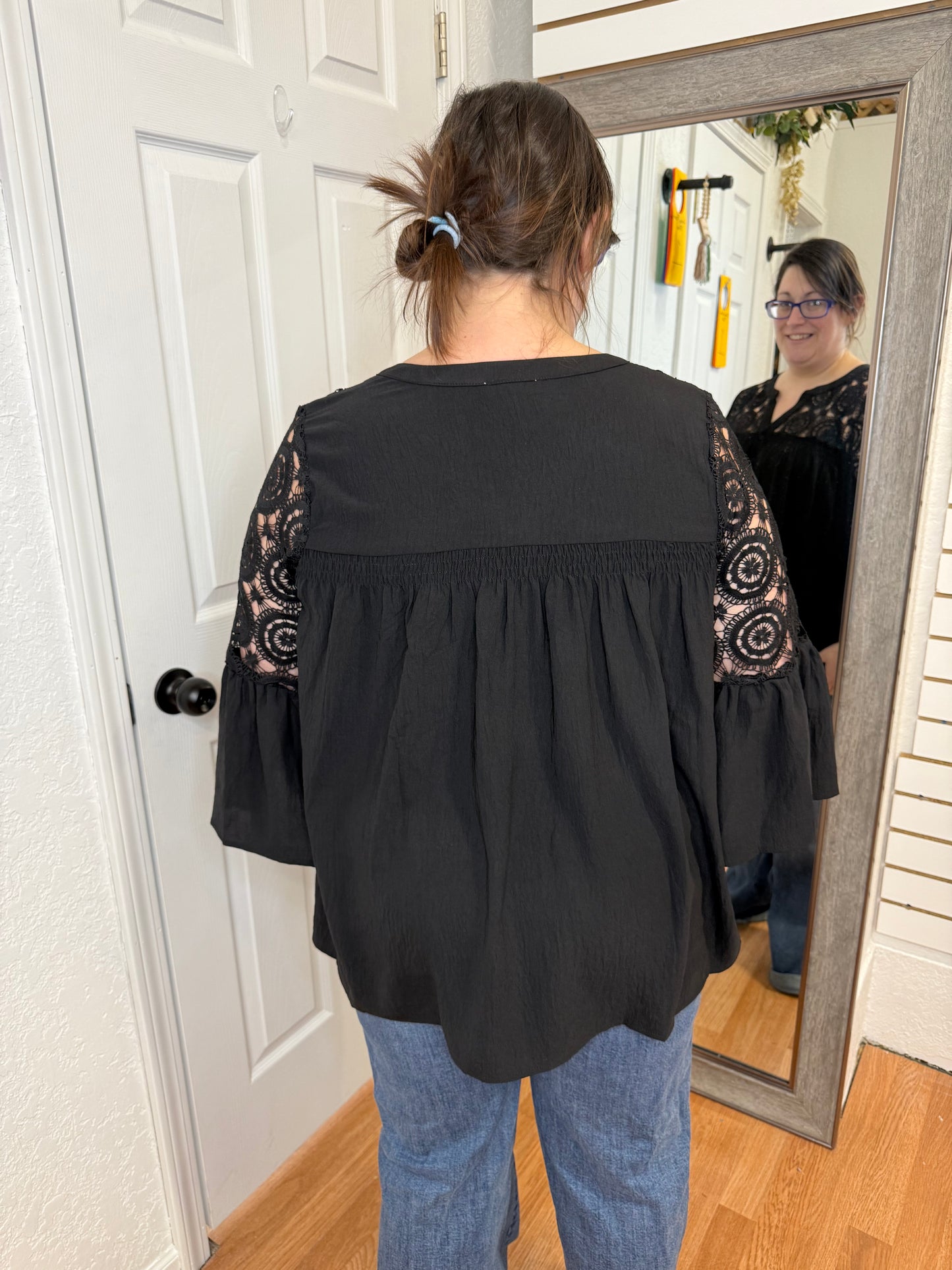 ALLEGRA CROCHET DETAIL BLOUSE TOP - BLACK - ODDI