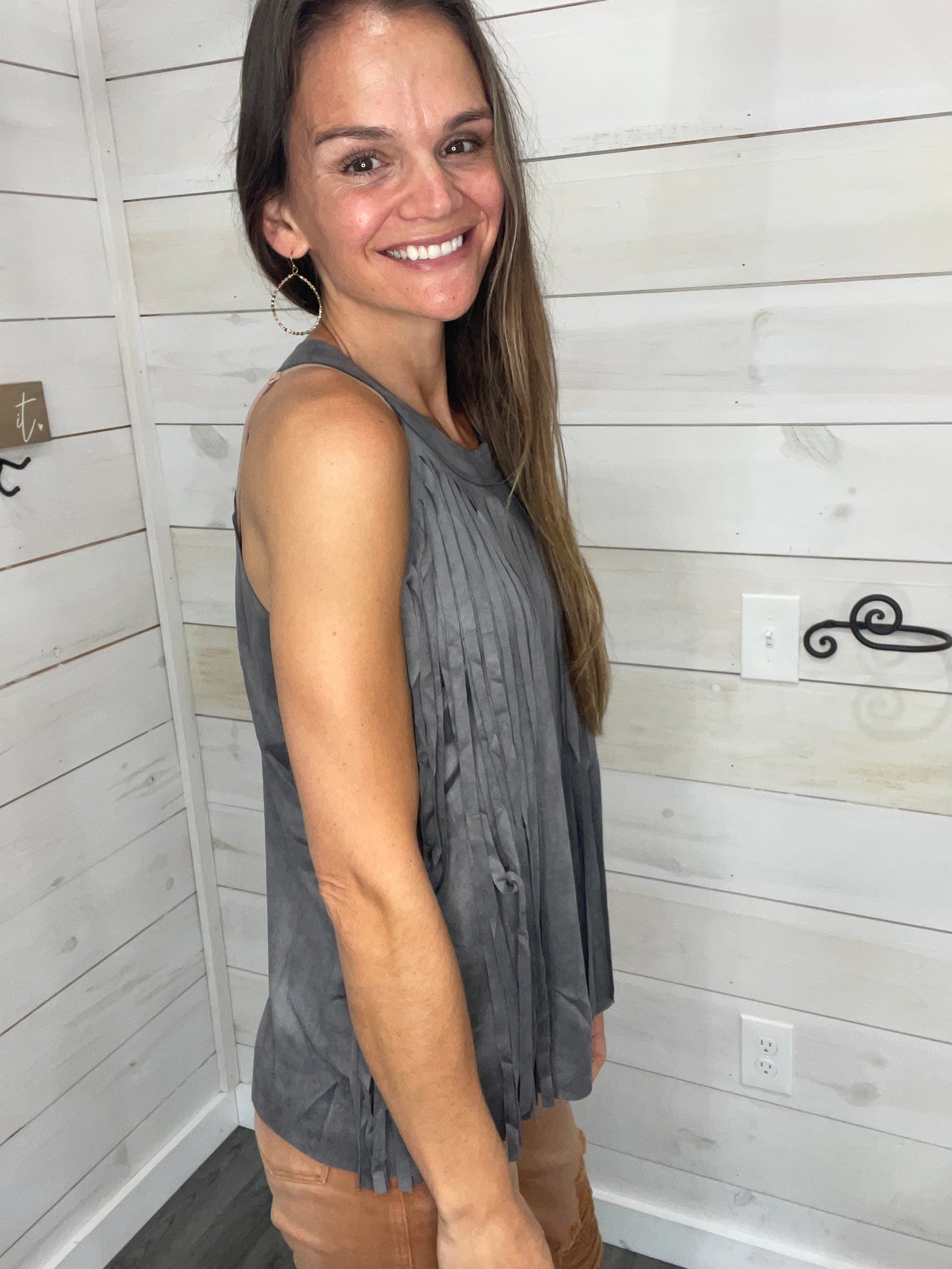 Frida Fringe Tank Gray
