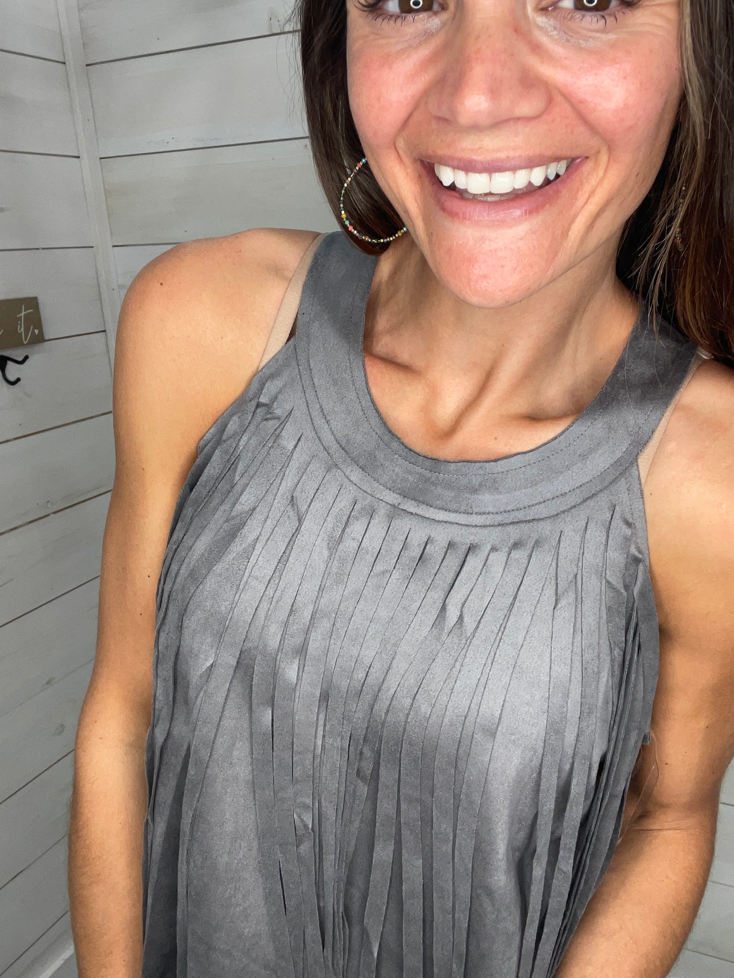 Frida Fringe Tank Gray