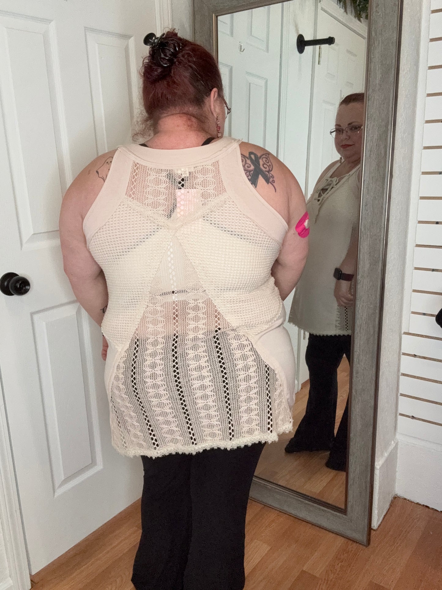 LARRA SLEEVELESS TIE FRONT TOP PEARL BEIGE -POL