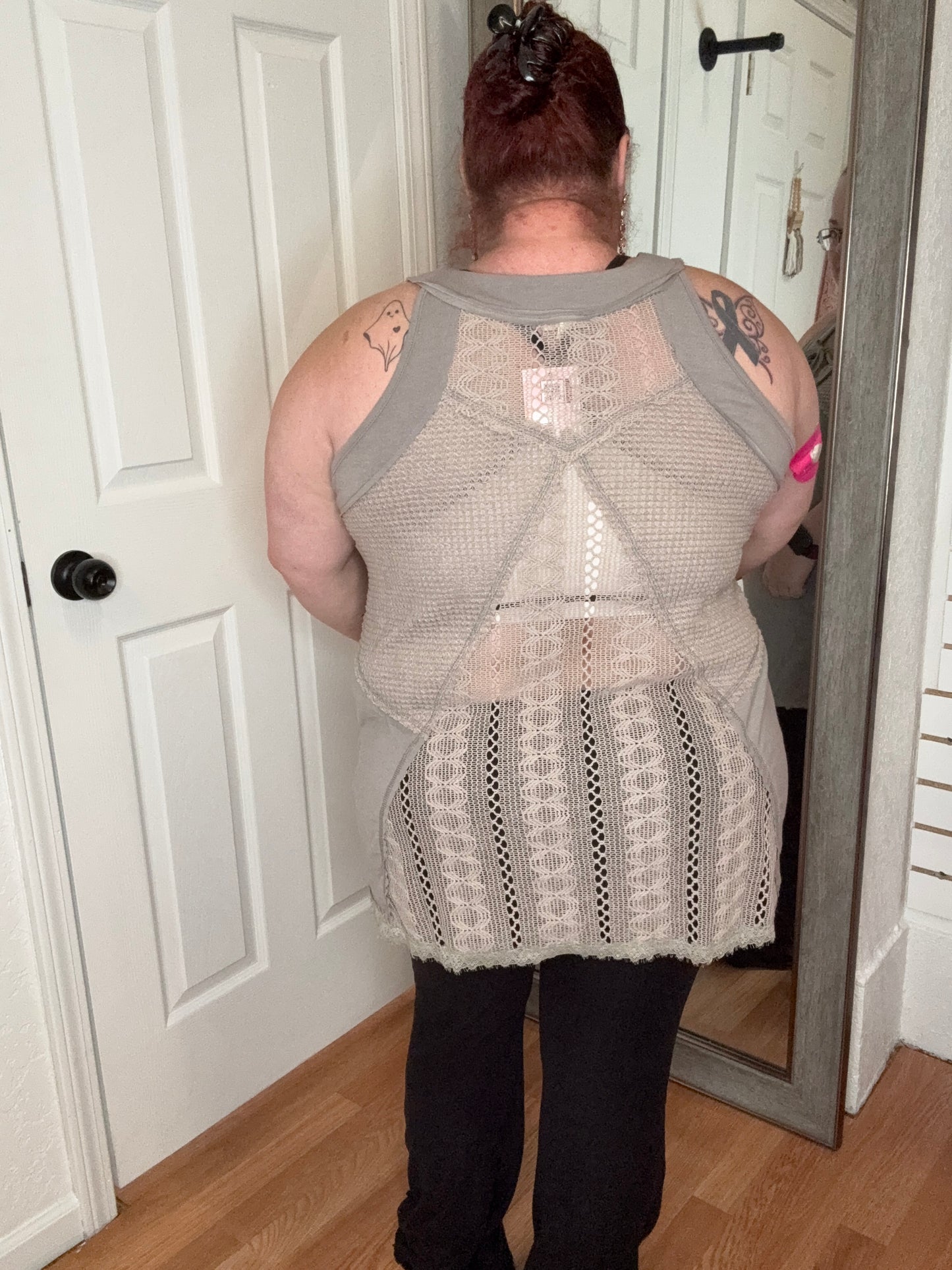 LARRA SLEEVELESS TIE FRONT TOP STONE GREY -POL