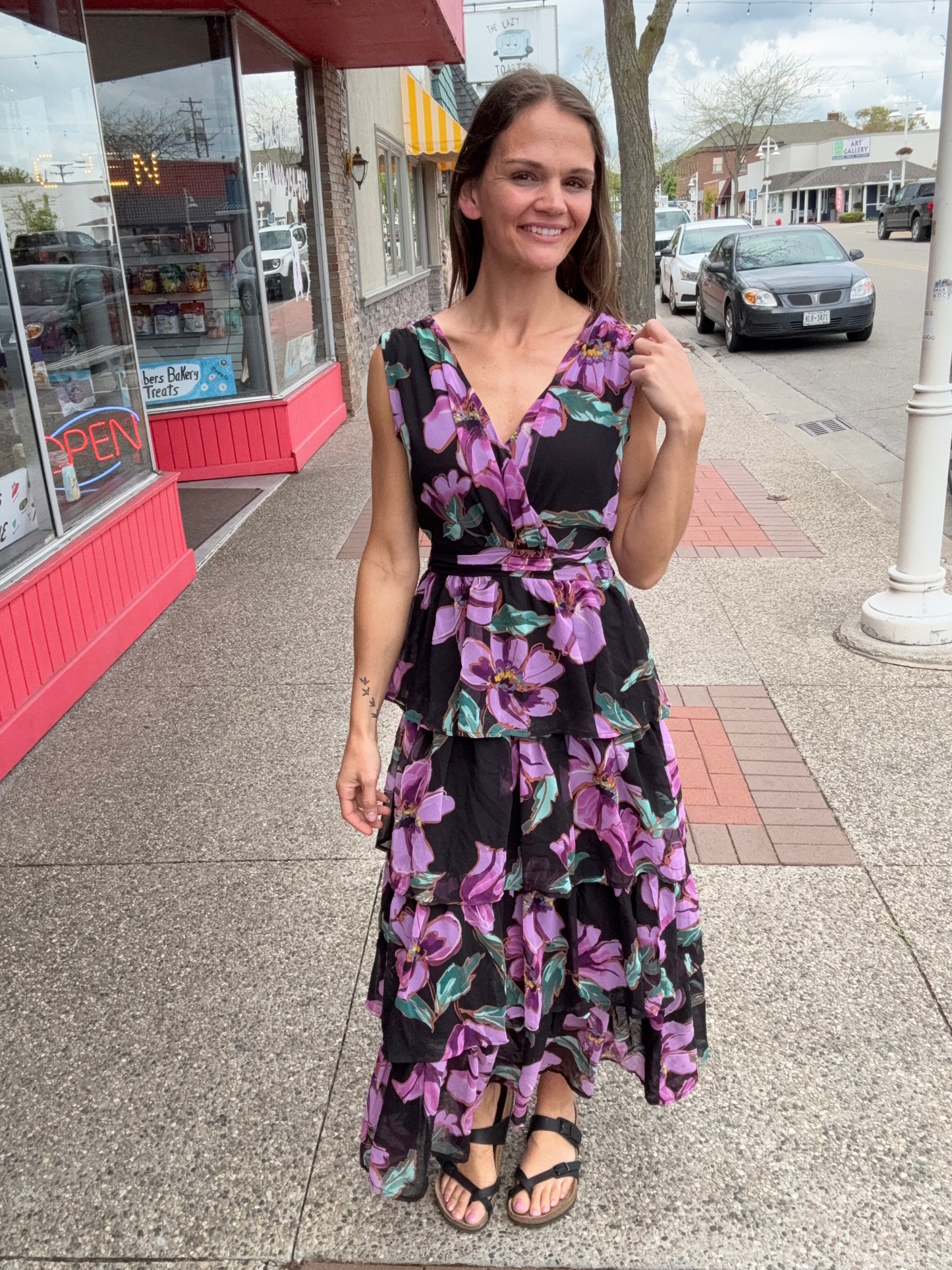 FIONA SLEEVELESS FLORAL TIERED MAXI DRESS - WHITE BIRCH