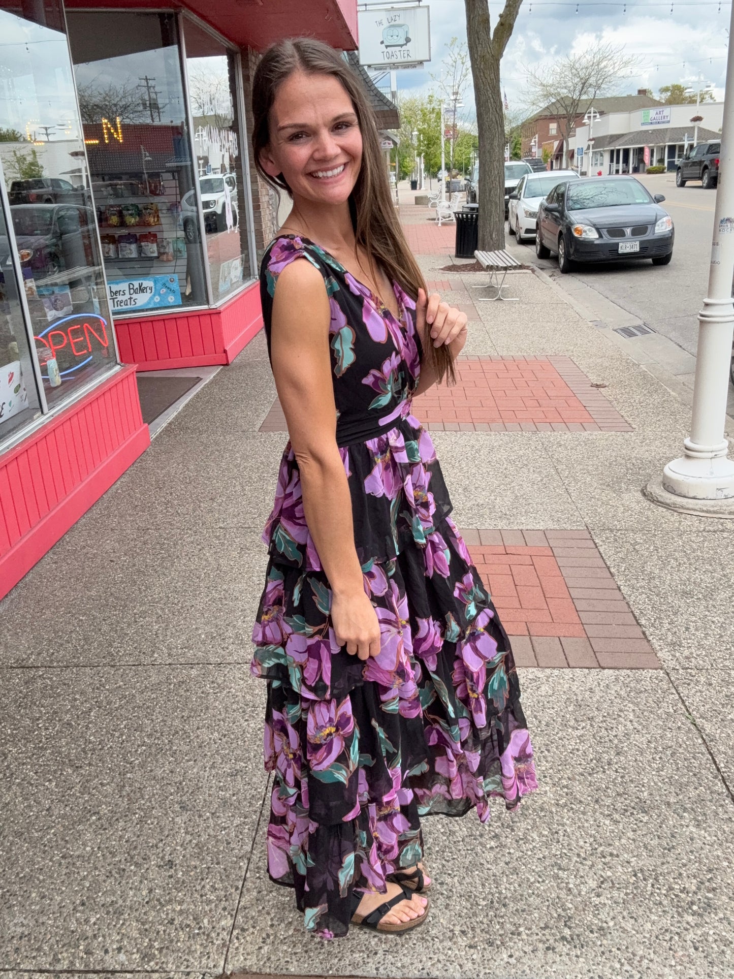 FIONA SLEEVELESS FLORAL TIERED MAXI DRESS - WHITE BIRCH