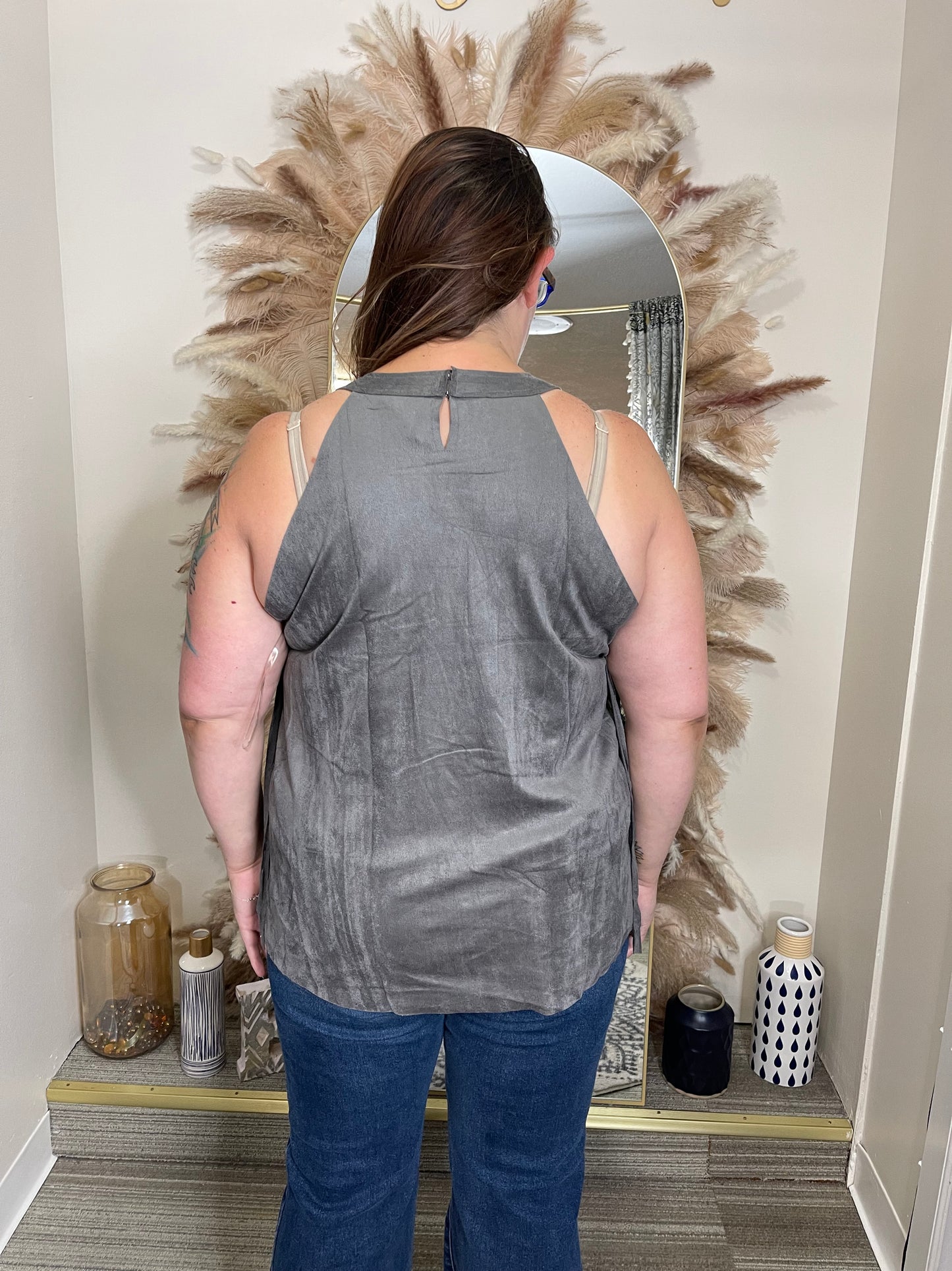 Frida Fringe Tank Gray