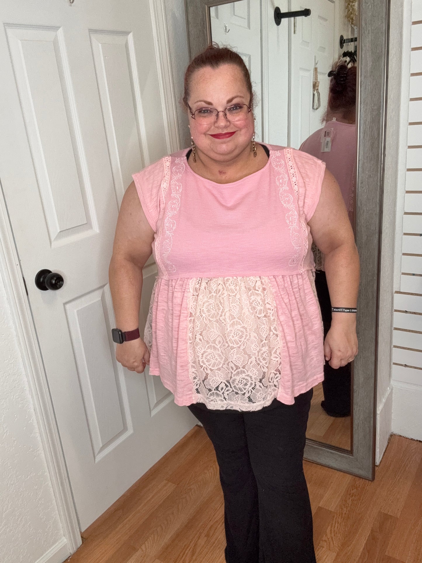 TIANA SHORT SLEEVE BABYDOLL TOP PINK - POL
