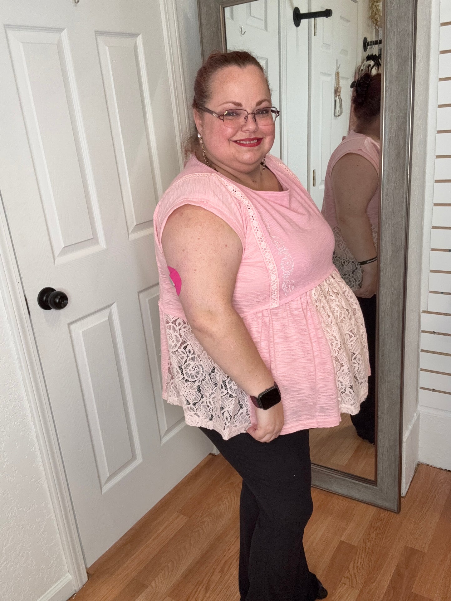 TIANA SHORT SLEEVE BABYDOLL TOP PINK - POL