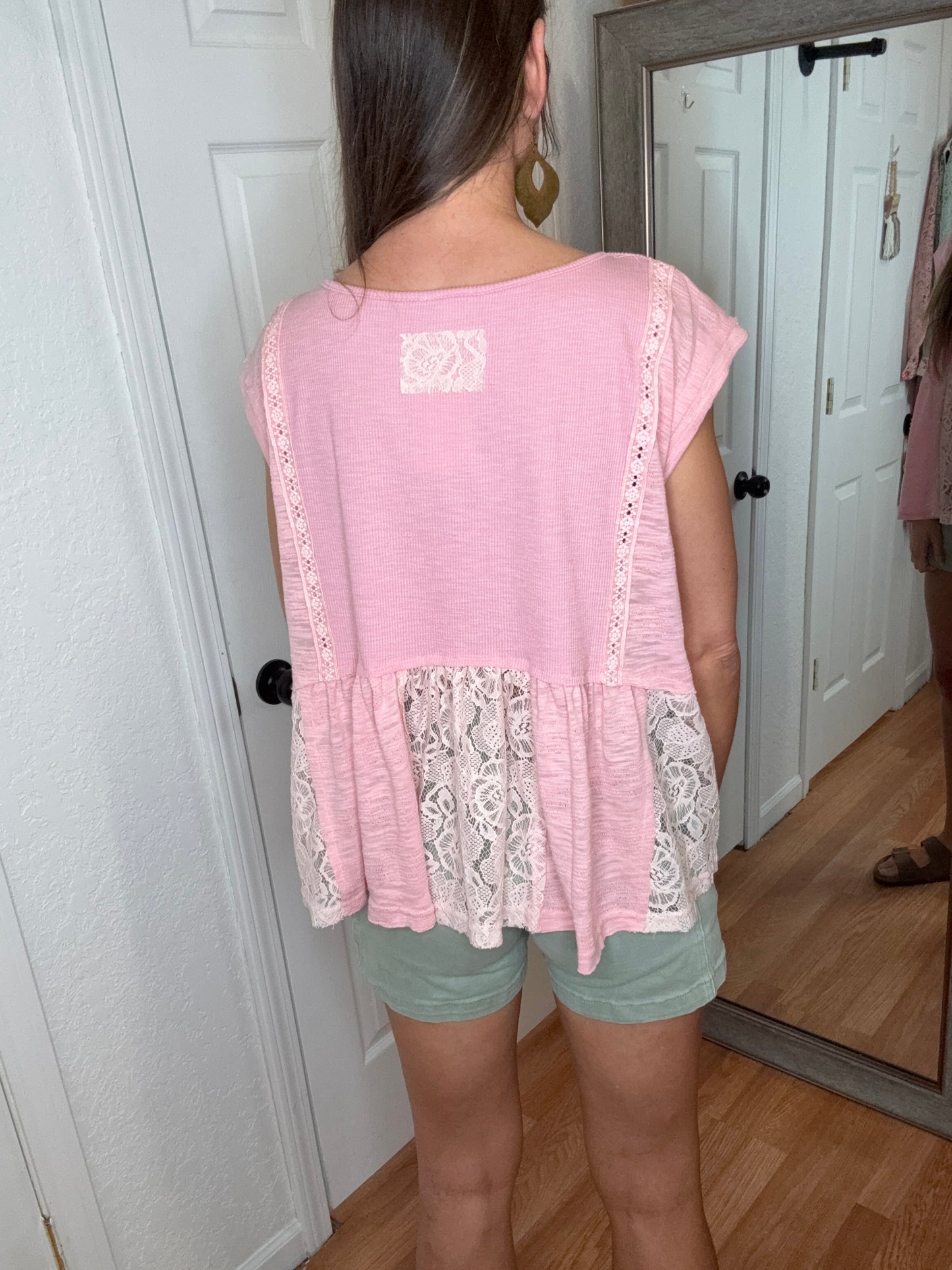TIANA SHORT SLEEVE BABYDOLL TOP PINK - POL