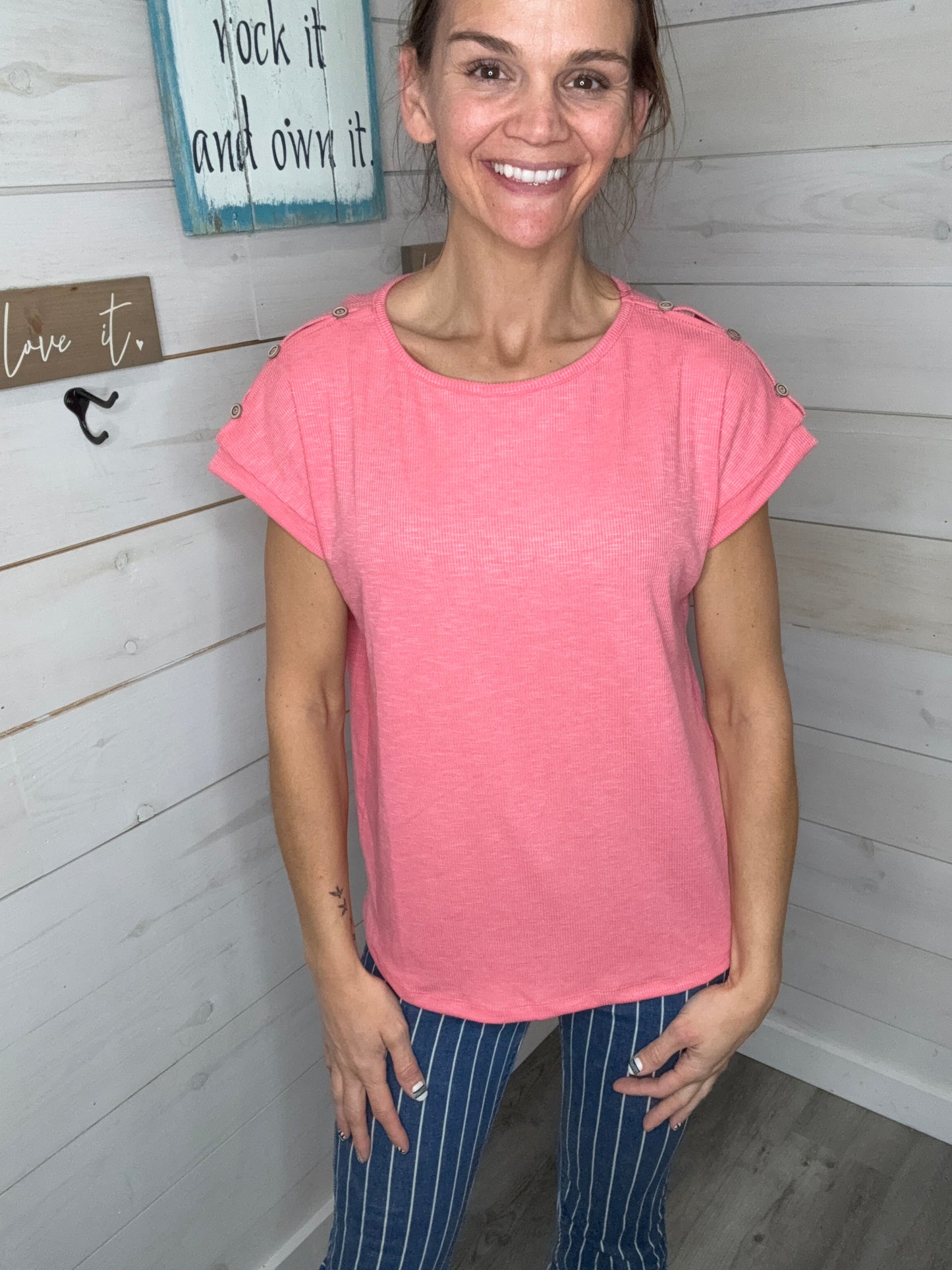 MAGGIE SHORT SLEEVE TOP - CORAL - STACCATO