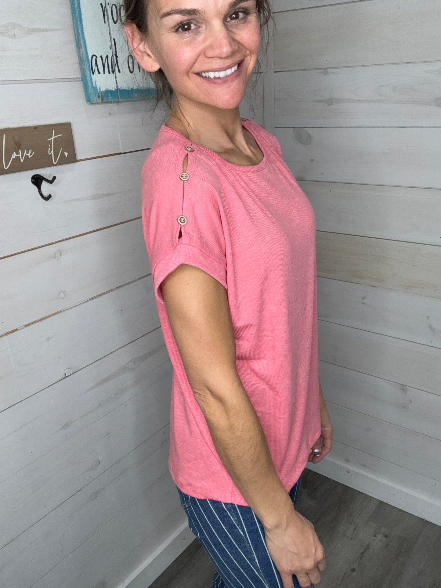 MAGGIE SHORT SLEEVE TOP - CORAL - STACCATO