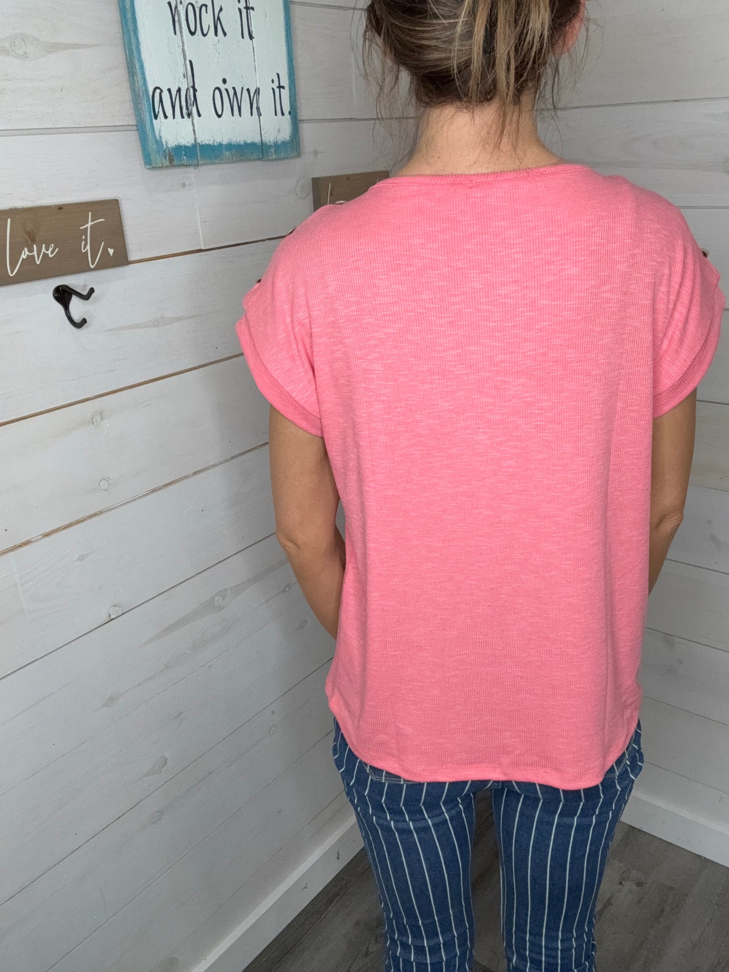 MAGGIE SHORT SLEEVE TOP - CORAL - STACCATO