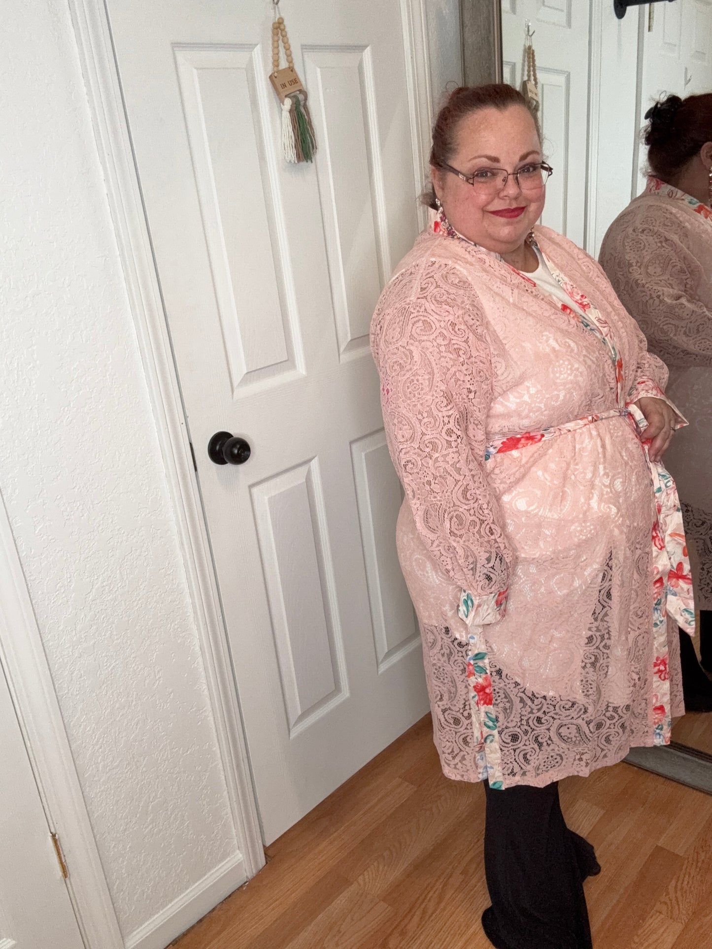 WILLOW LACE LONG SLEEVE COVER UP TOP PINK - POL