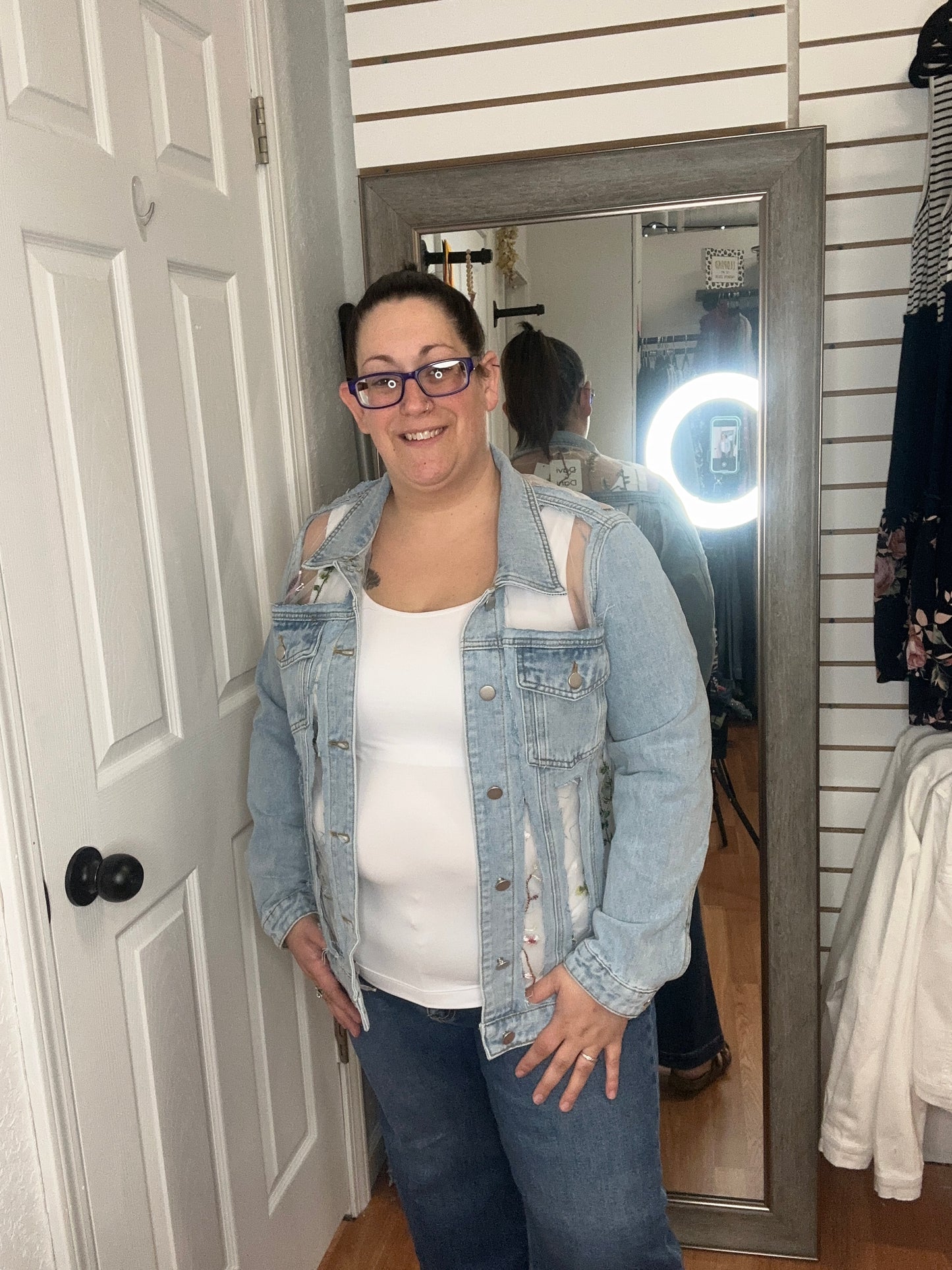 TINKERBELL - EMBROIDERED MESH DENIM JACKET - DAVI & DANI