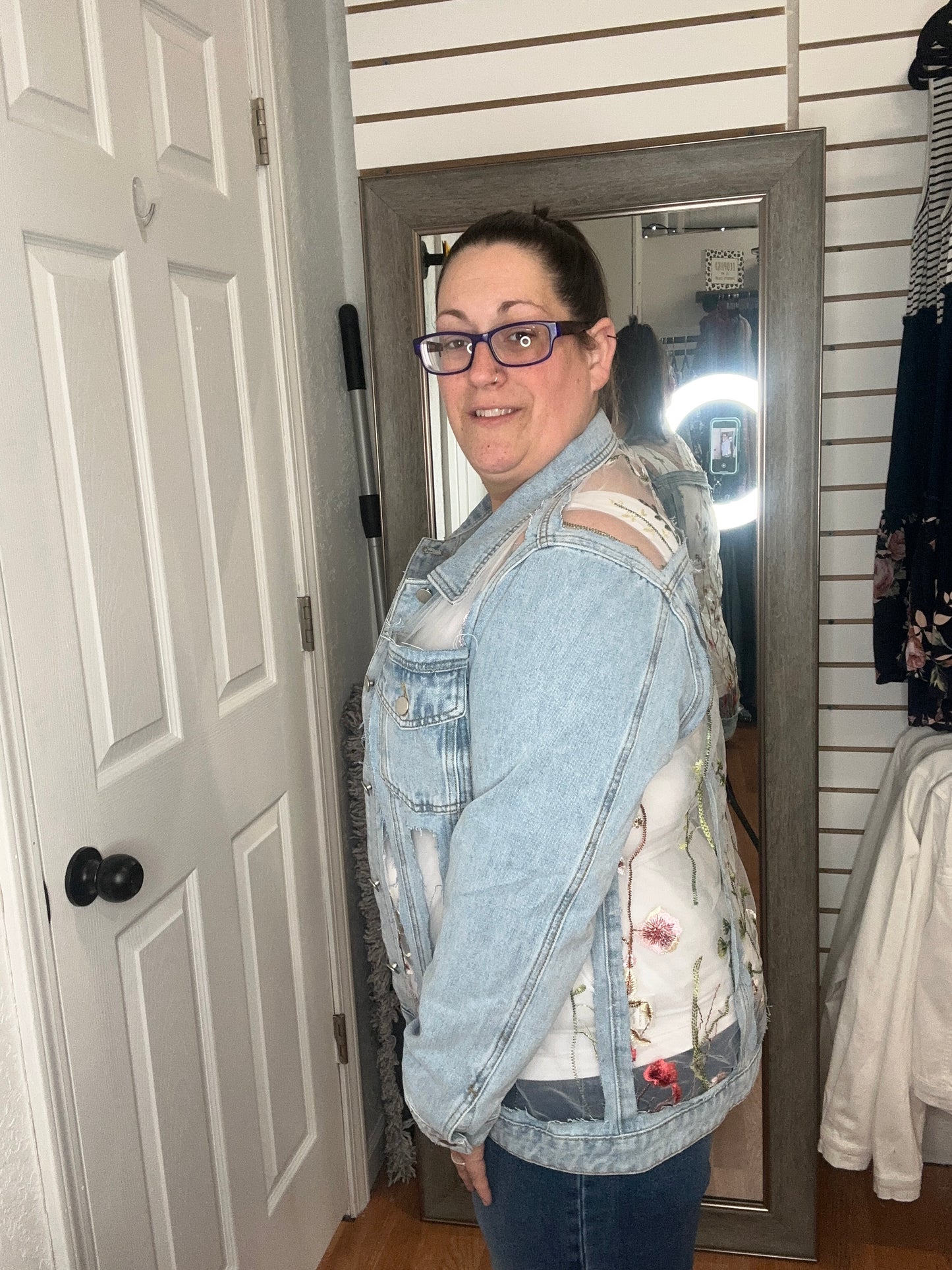 TINKERBELL - EMBROIDERED MESH DENIM JACKET - DAVI & DANI