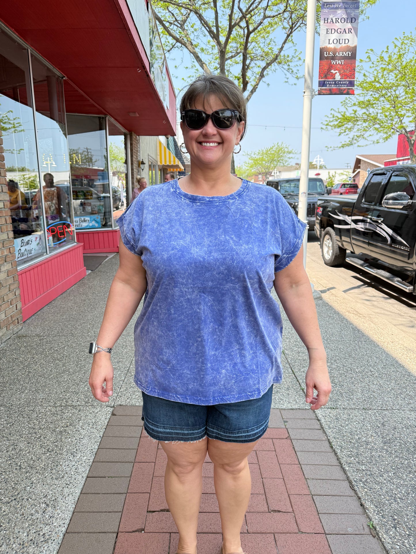 TEKI WASHED SHORT SLEEVE TOP BLUE - ZENANA