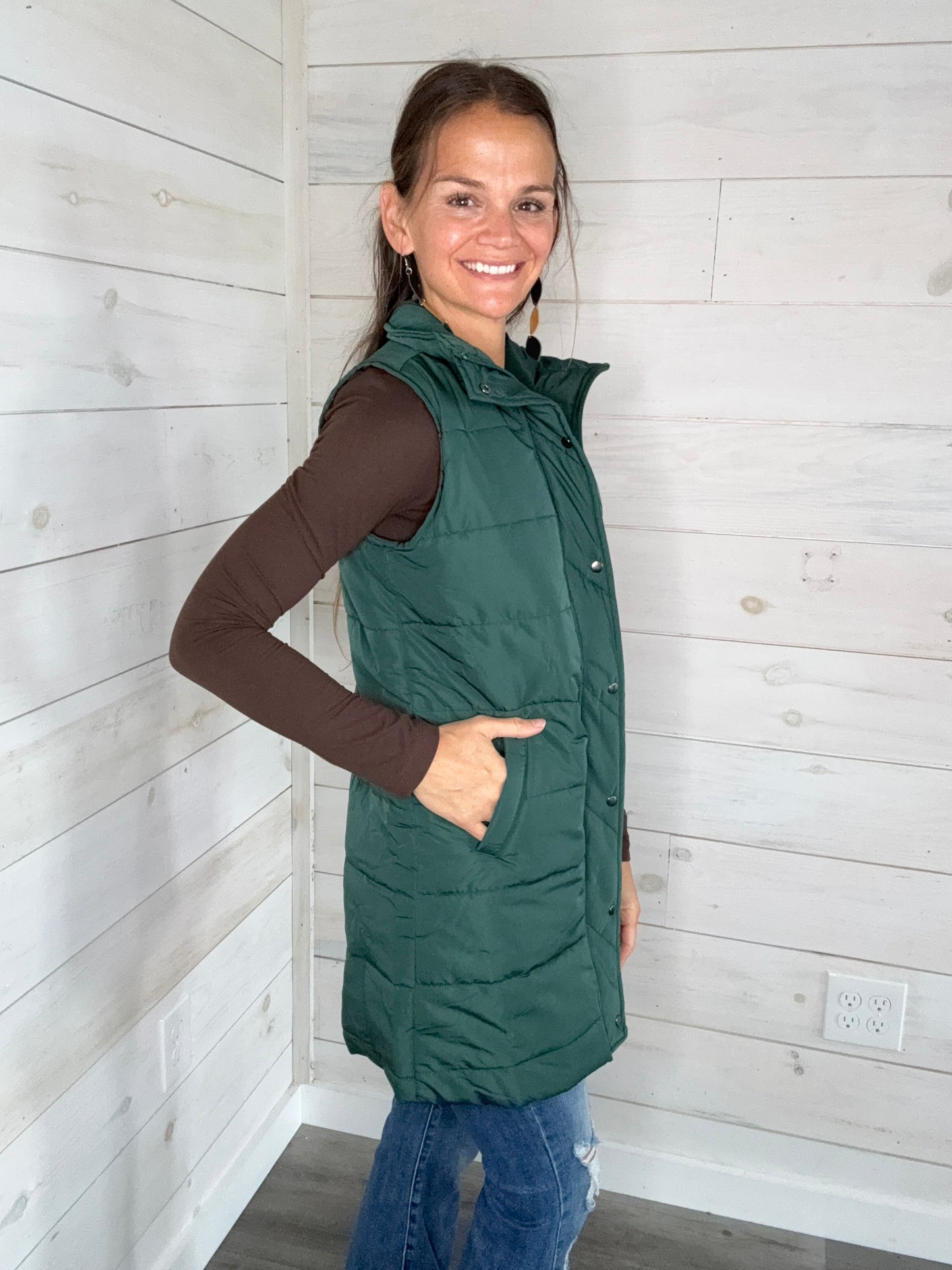 HARLOW VEST HUNTER GREEN - MICHELLE MAE