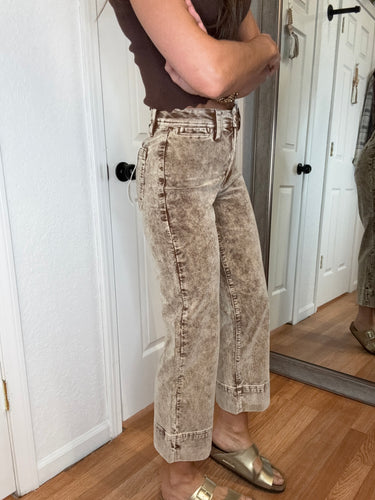 MEL CROP STRAIGHT LEG CORDUROY PANTS - RISEN