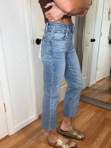SPARKLE AND SHINE STRAIGHT LEG RHINESTONE DENIM JEANS - RISEN