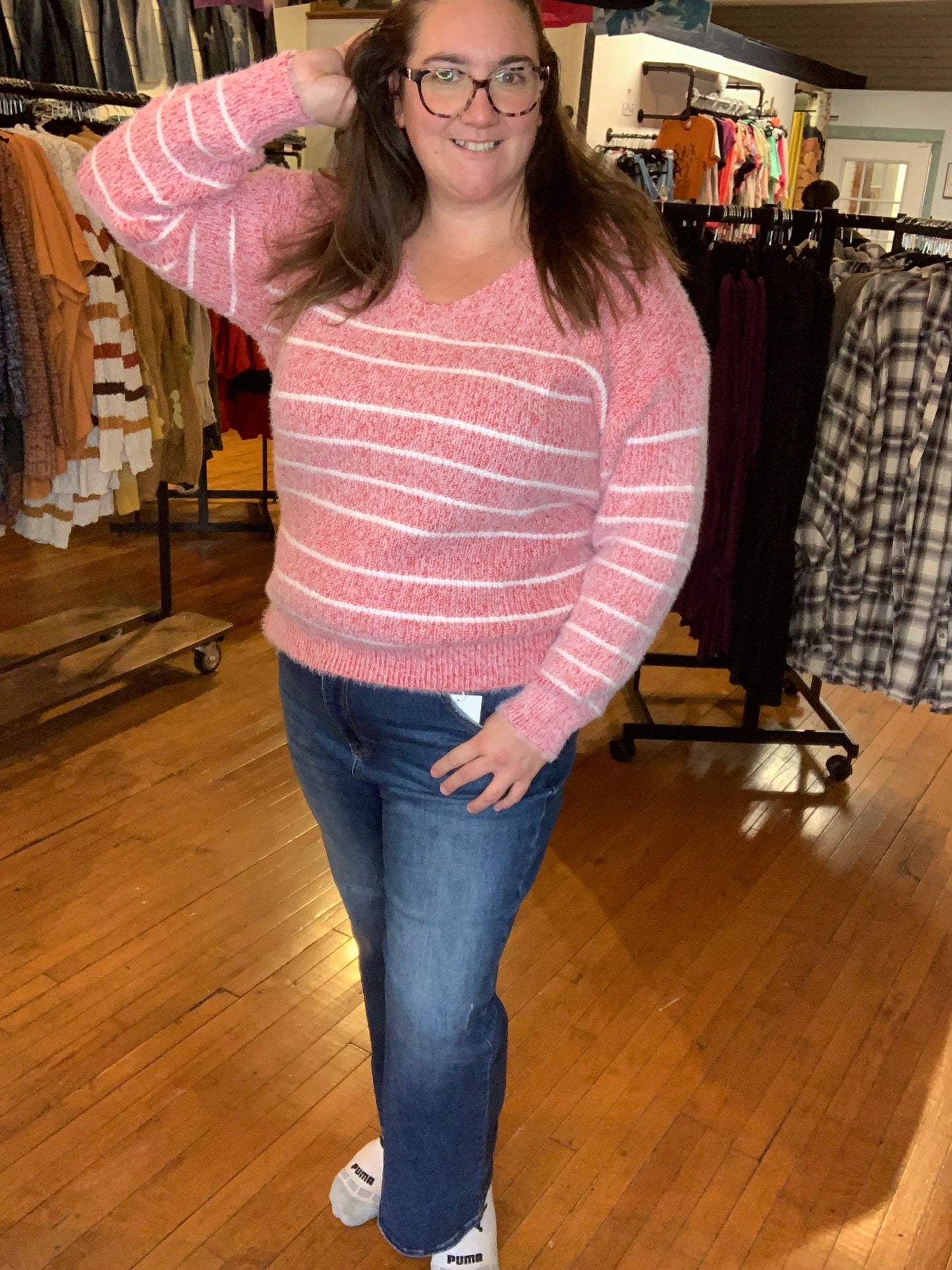 Cozy Striped Sweater - Red