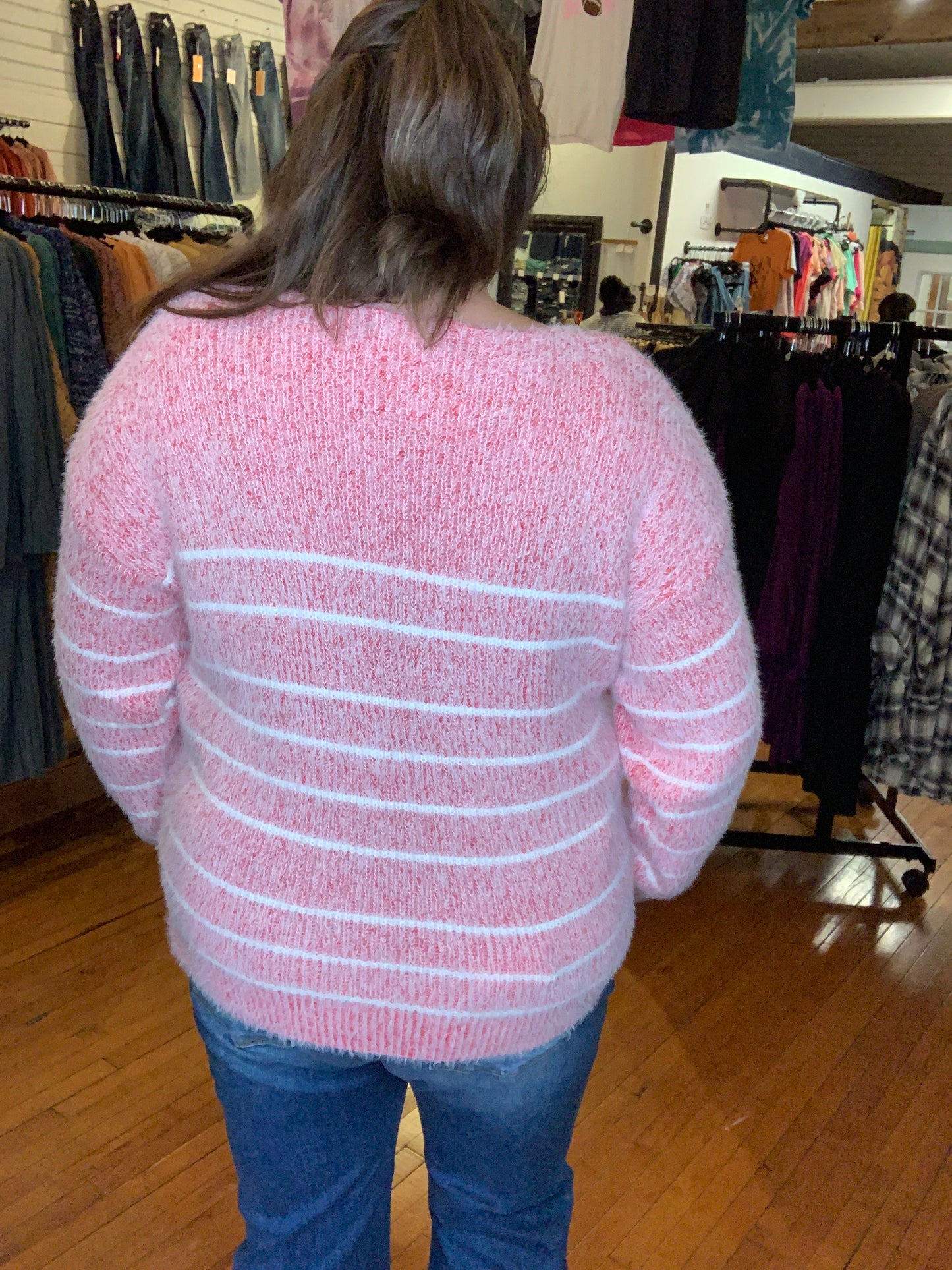 Cozy Striped Sweater - Red