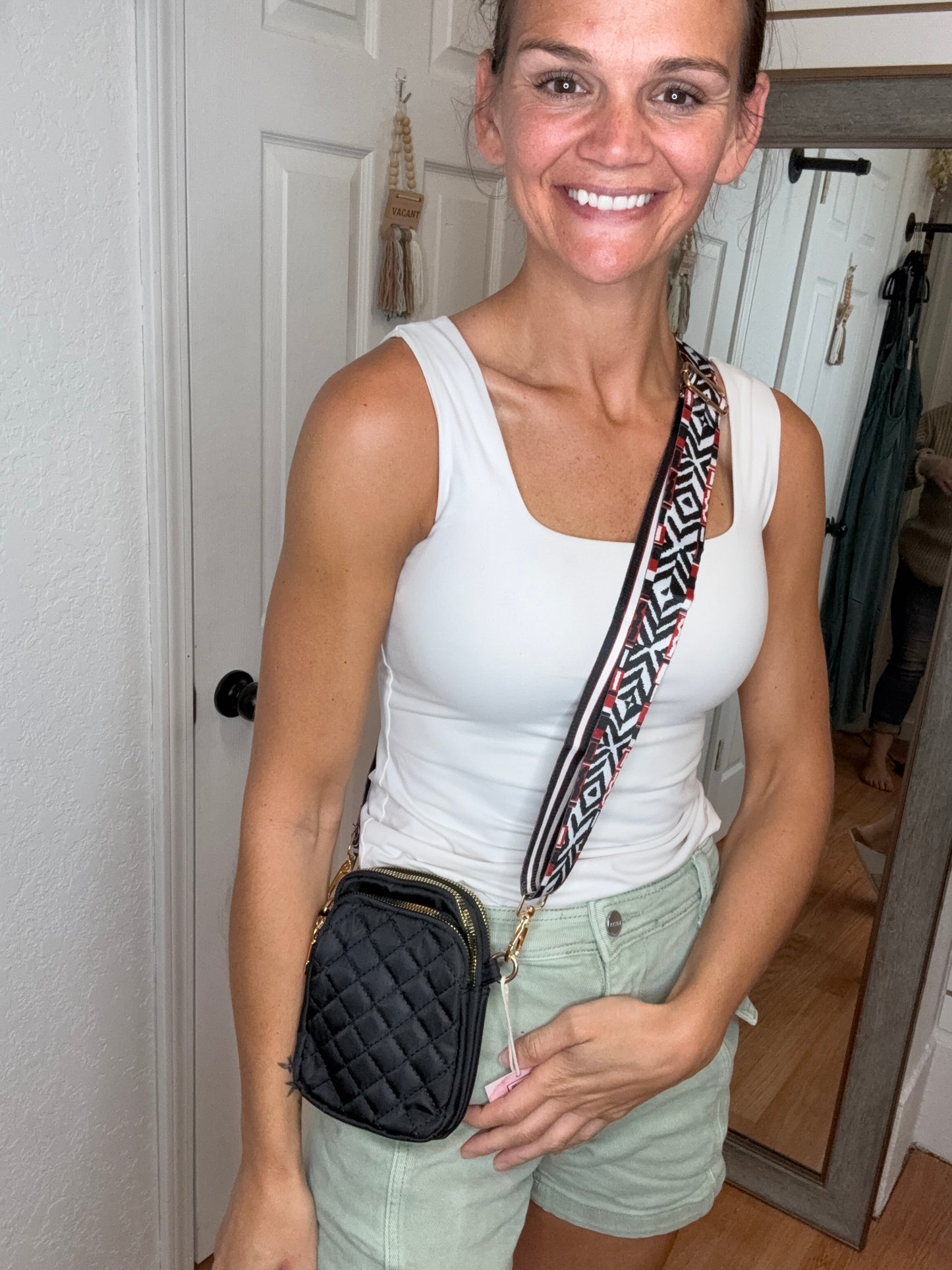 QUINN QUILTED GUITAR STRAP CROSS BODY BAG OLIVE AND BLACK - ZENANA