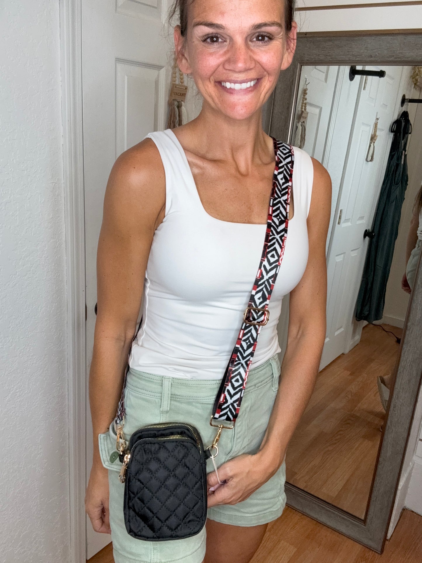 QUINN QUILTED GUITAR STRAP CROSS BODY BAG OLIVE AND BLACK - ZENANA