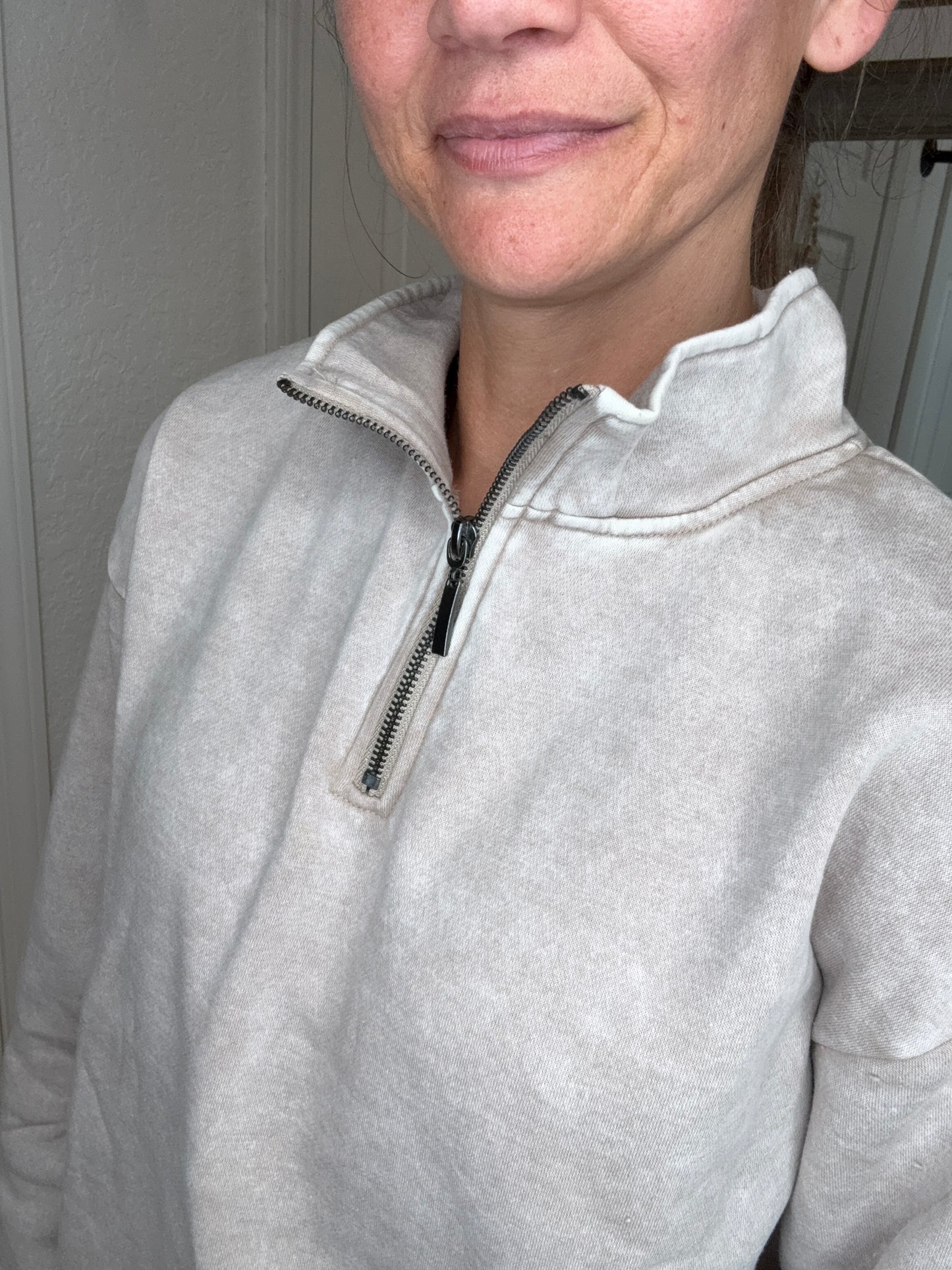 BAILEY COLLARED HALF ZIP PULLOVER SWEATSHIRT ASH MOCHA - ZENANA