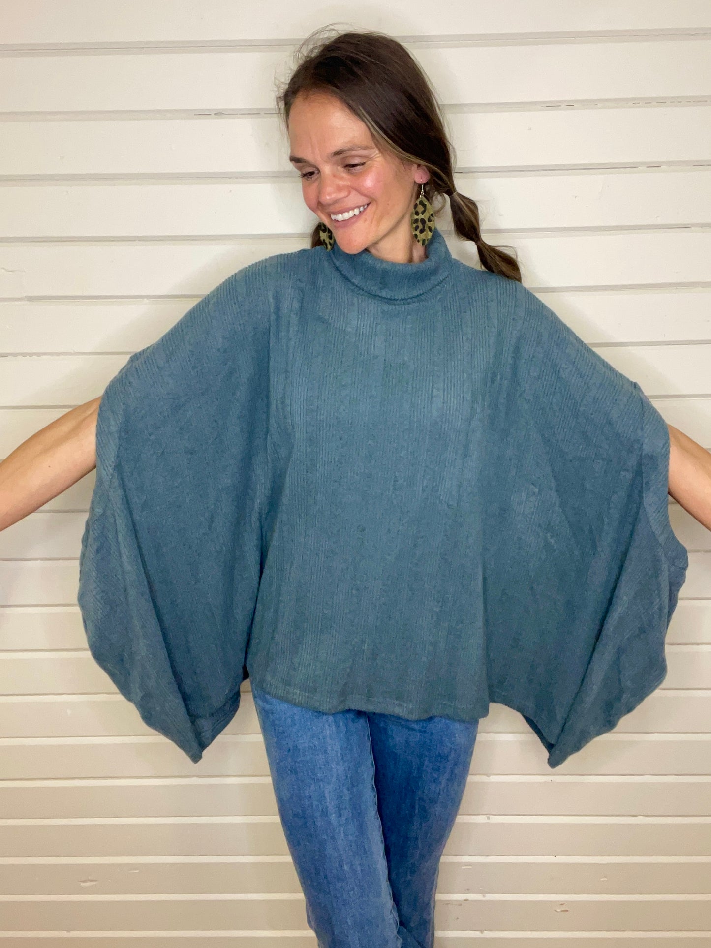 Bambi Turtleneck Poncho - Steal Blue