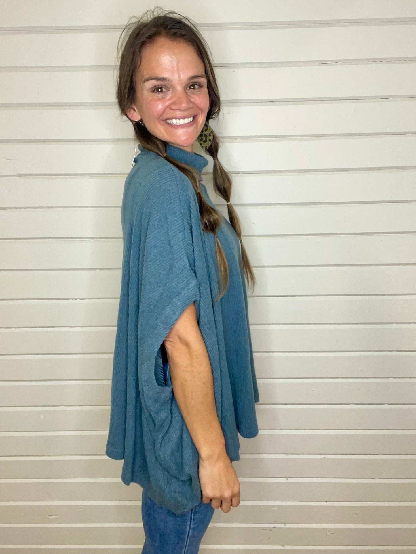 Bambi Turtleneck Poncho - Steal Blue