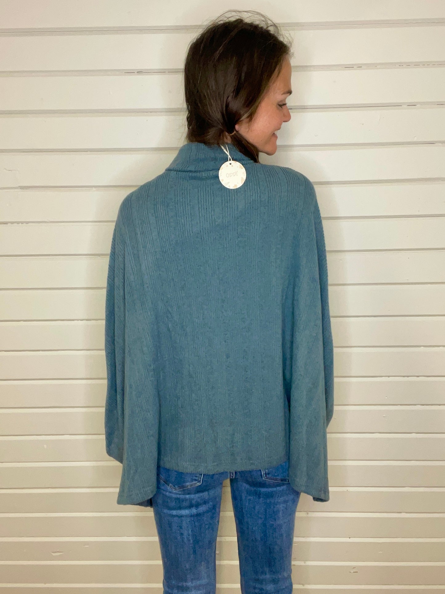 Bambi Turtleneck Poncho - Steal Blue
